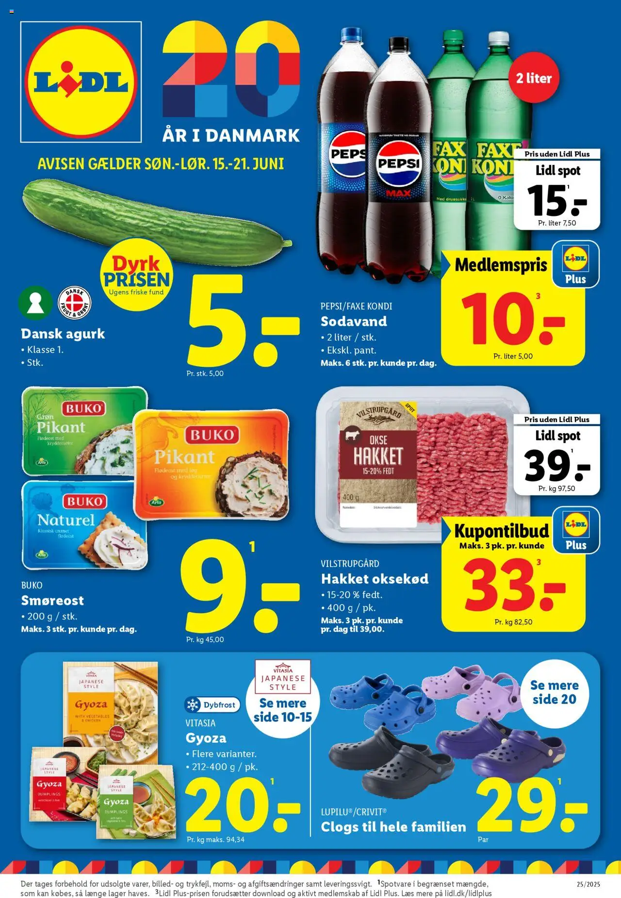 Lidl Tilbudsavis gyldig fra 15.06.2025 | Side: 1 | Produkter: Løg, Smøreost, Flødeost, Pepsi