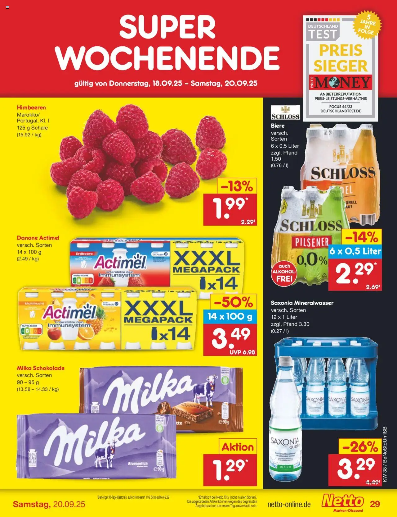 Netto Marken-Discount Prospekt 	 – gültig ab 15.09.2025 | Seite: 34 | Produkte: Actimel, Schokolade, Milka, Mineralwasser