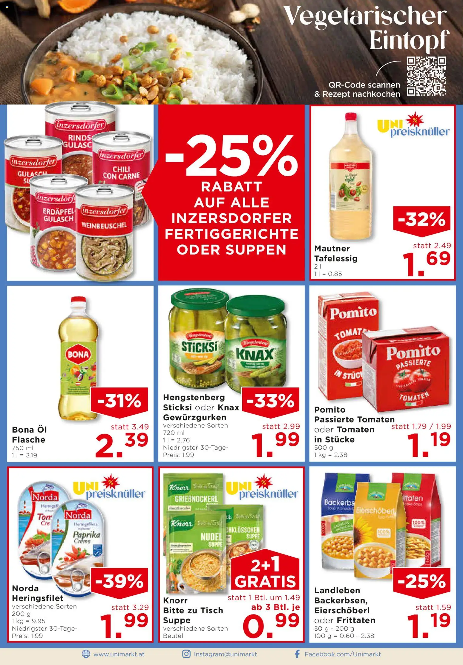 Unimarkt Flugblatt gültig ab 07.01.2026 | Seite: 6 | Produkte: Fertiggerichte, Tisch, Öl, Tomaten