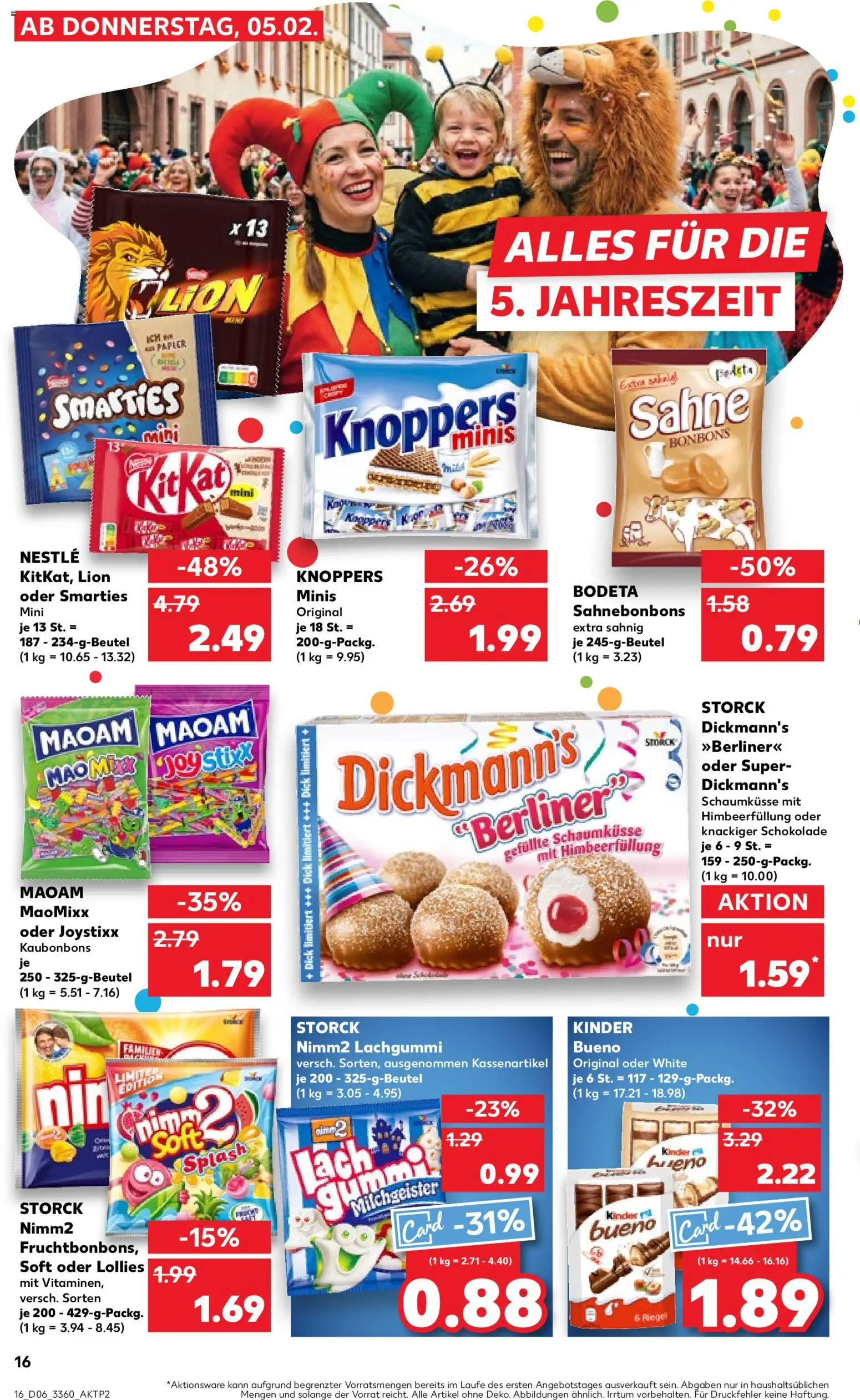 Kaufland prospekt Berlin	 – gültig ab 05.02.2026 | Seite: 16 | Produkte: Berliner, Schokolade, Kinder bueno, Knoppers