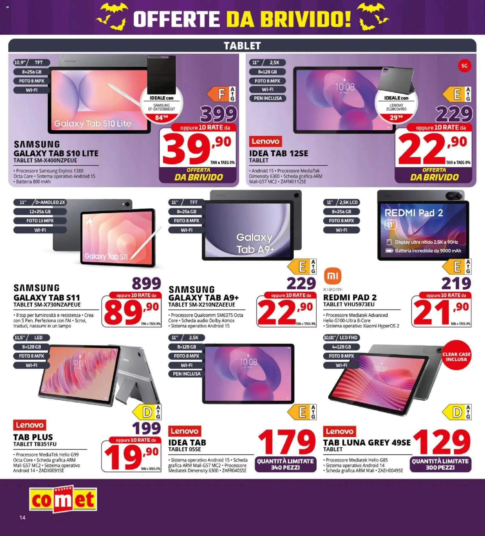 Volantino Comet del 23.10.2025 | Pagina: 14 | Prodotti: Tablet, Audio, Batteria, Samsung