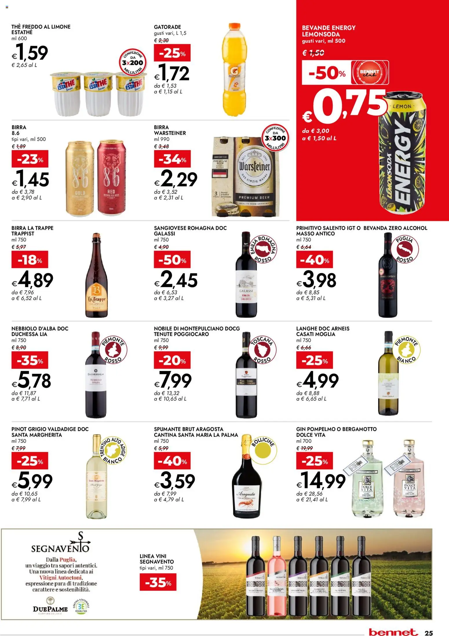 Volantino bennet del 23.04.2026 | Pagina: 25 | Prodotti: Birra, Gin, Limone, Spumante