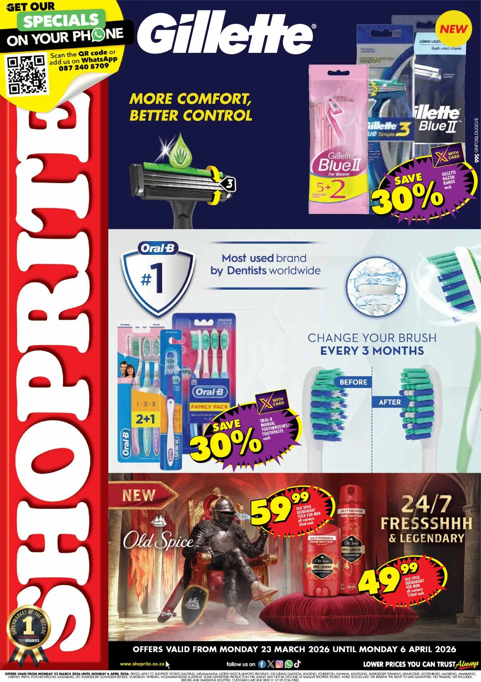 New Shoprite catalogue – valid from 23.03.2026 | Page: 1 | Products: Brush, Deodorant, Razors, Toothbrush