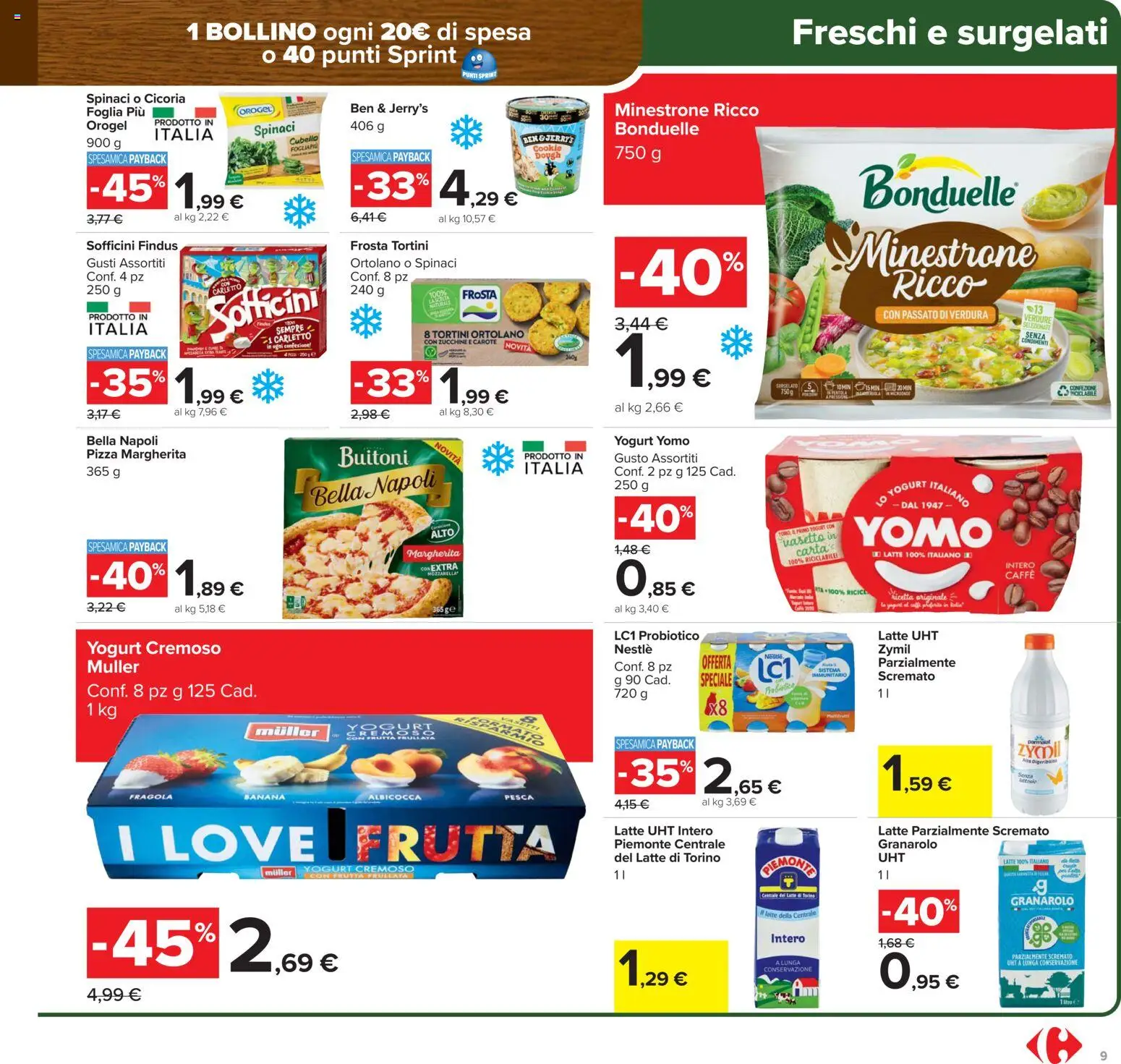 Volantino Carrefour del 17.02.2026 | Pagina: 9 | Prodotti: Verdure, Frutta, Zucchine, Latte parzialmente scremato