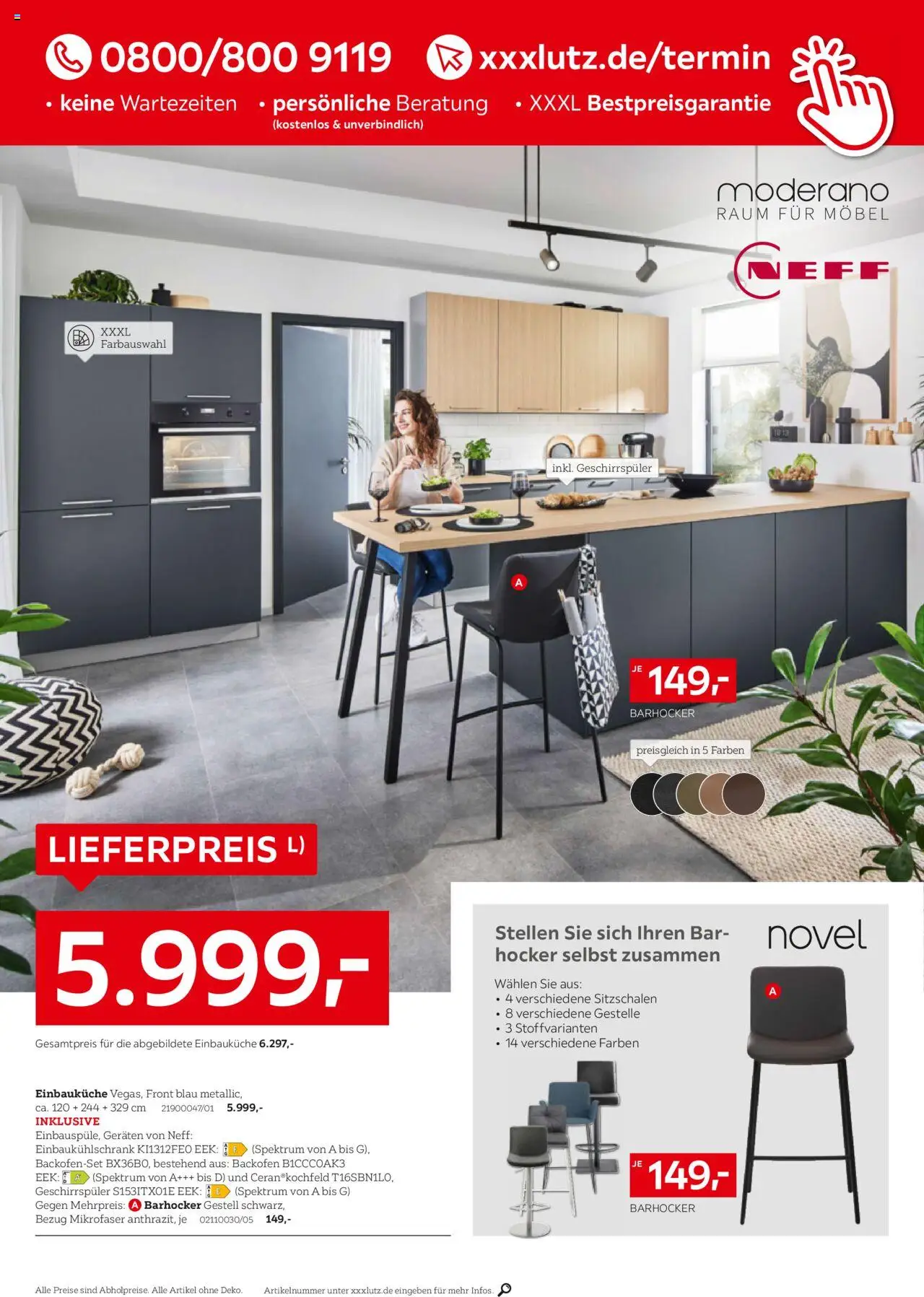 XXXL Lutz Nr. 1 bei Küchen – gültig ab 22.09.2025 | Seite: 8 | Produkte: Einbauküche, Hocker, Barhocker, Backofen