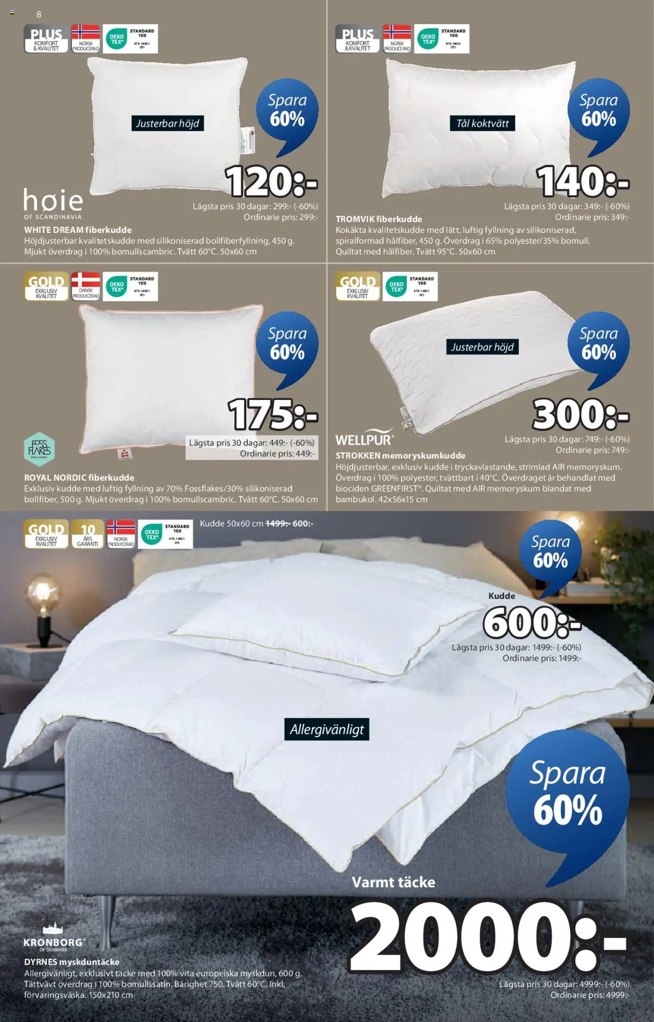 JYSK reklamblad aktuell från 04.08.2025 | Sida: 8 | Produkter: Täcke, Kudde