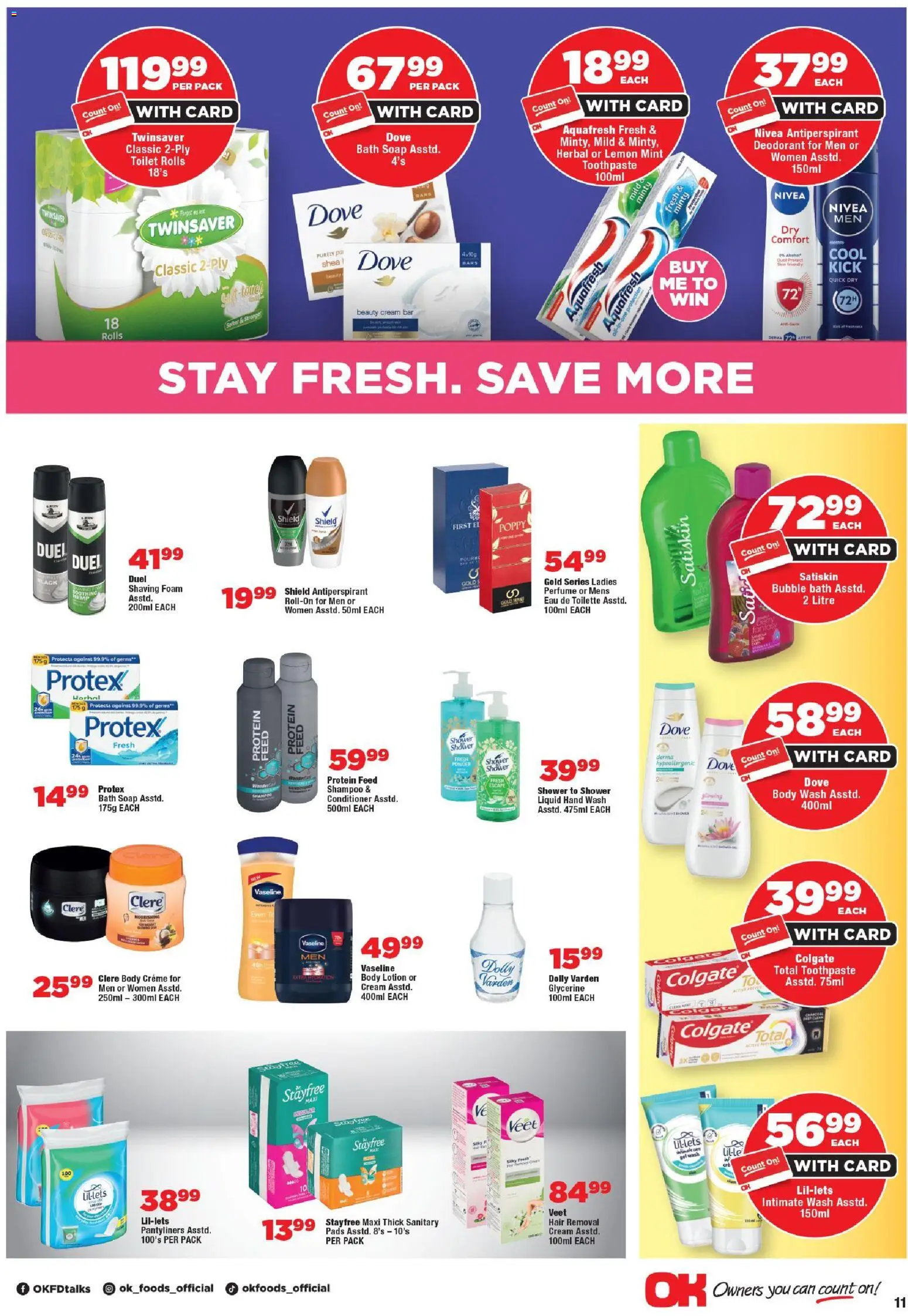New OK Foods catalogue – valid from 25.03.2026 | Page: 11 | Products: Detergente líquido, Eau de toilette, Foam, Body wash