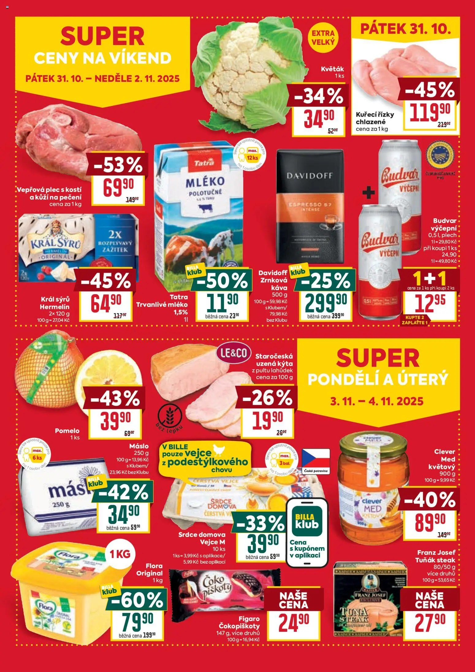 Billa Malý leták od 29.10.2025 | Strana: 4 | Produkty: Káva, Plech, Kýta, Tuňák steak