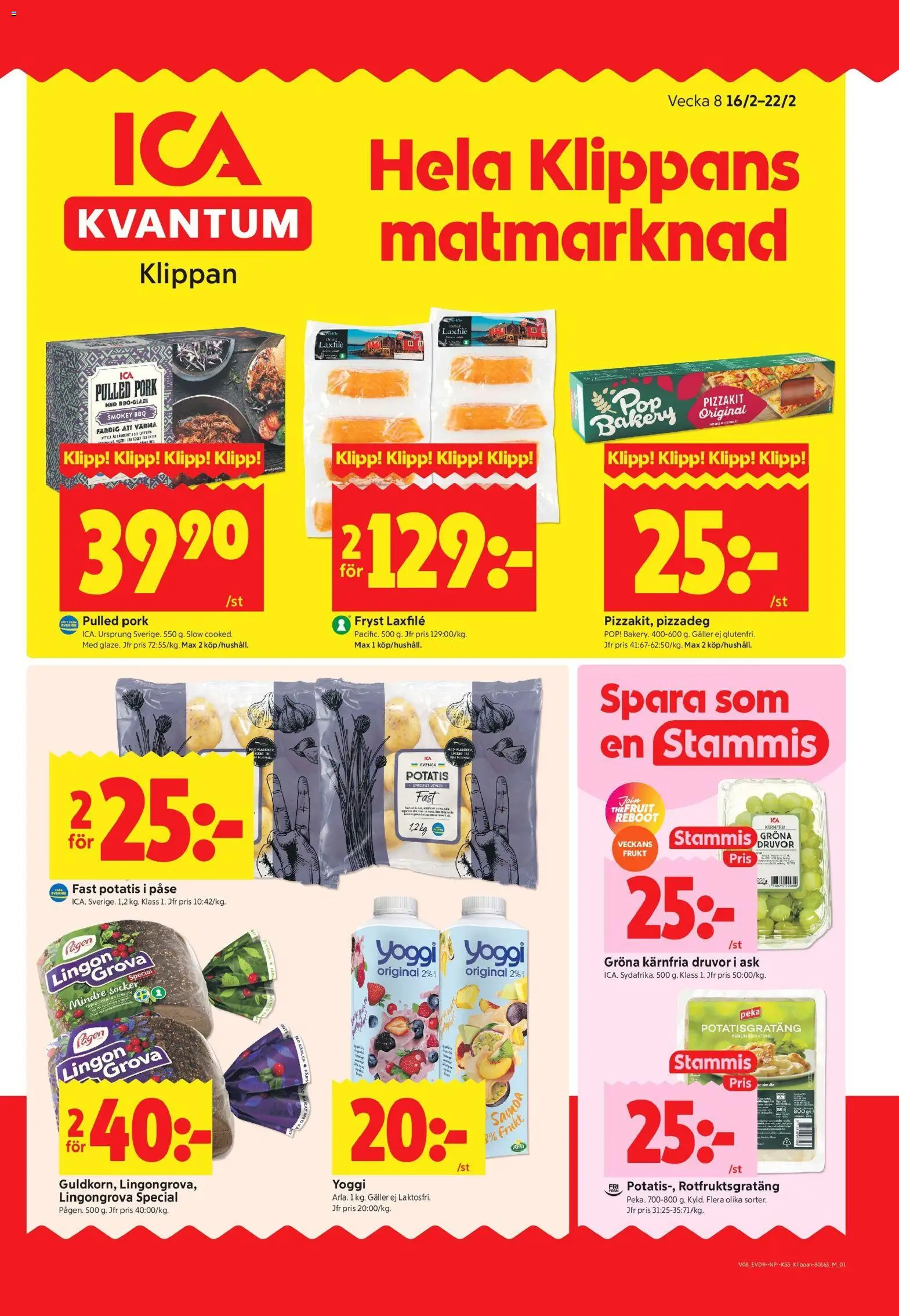 ICA Kvantum reklamblad aktuell från 16.02.2026 | Sida: 1 | Produkter: Lingongrova, Galler, Potatisgratäng, Pizzakit