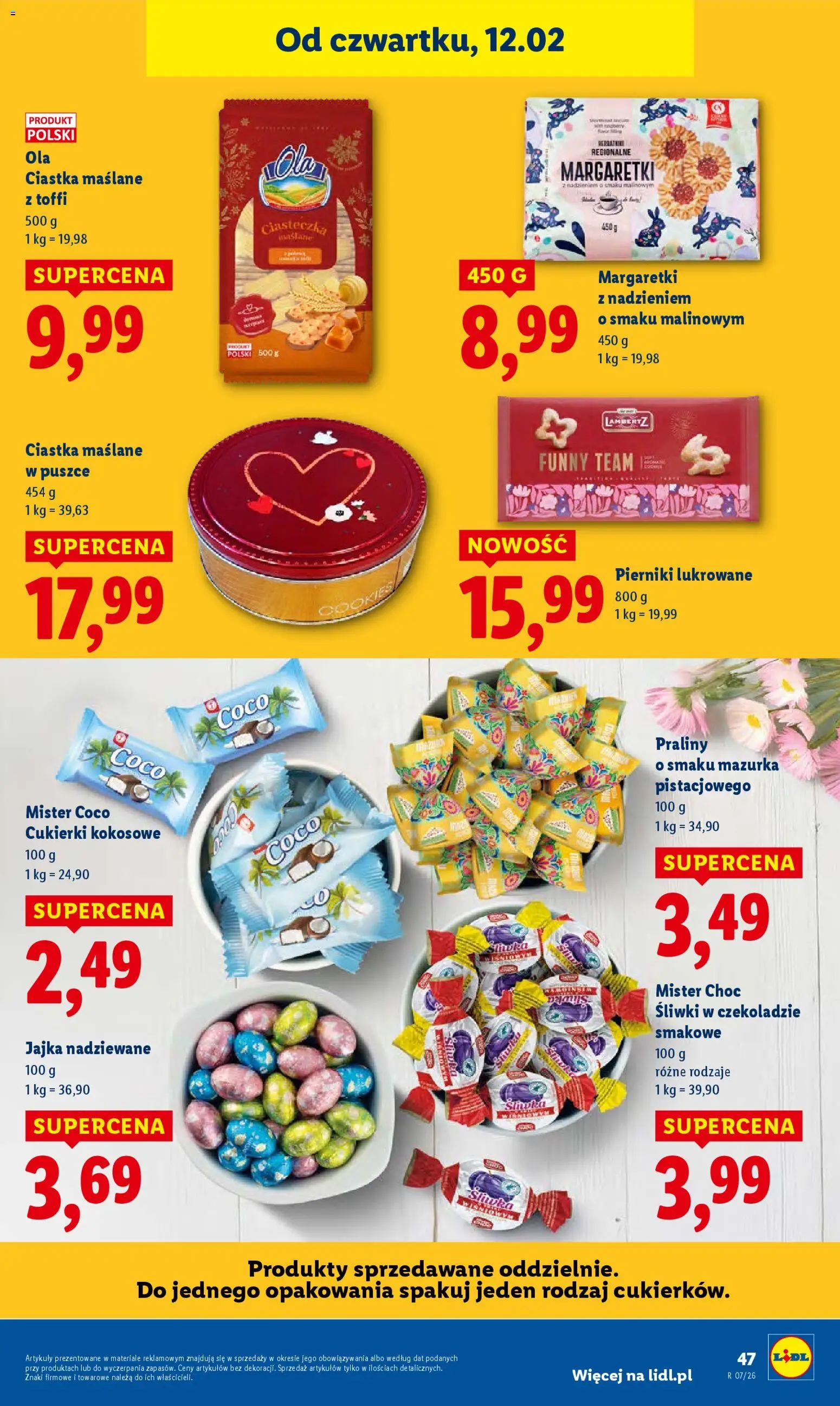 Lidl Gazetka od 12.02.2026 | Strona: 47 | Produkty: Pierniki, Śliwki w czekoladzie, Jajka, Ciastka