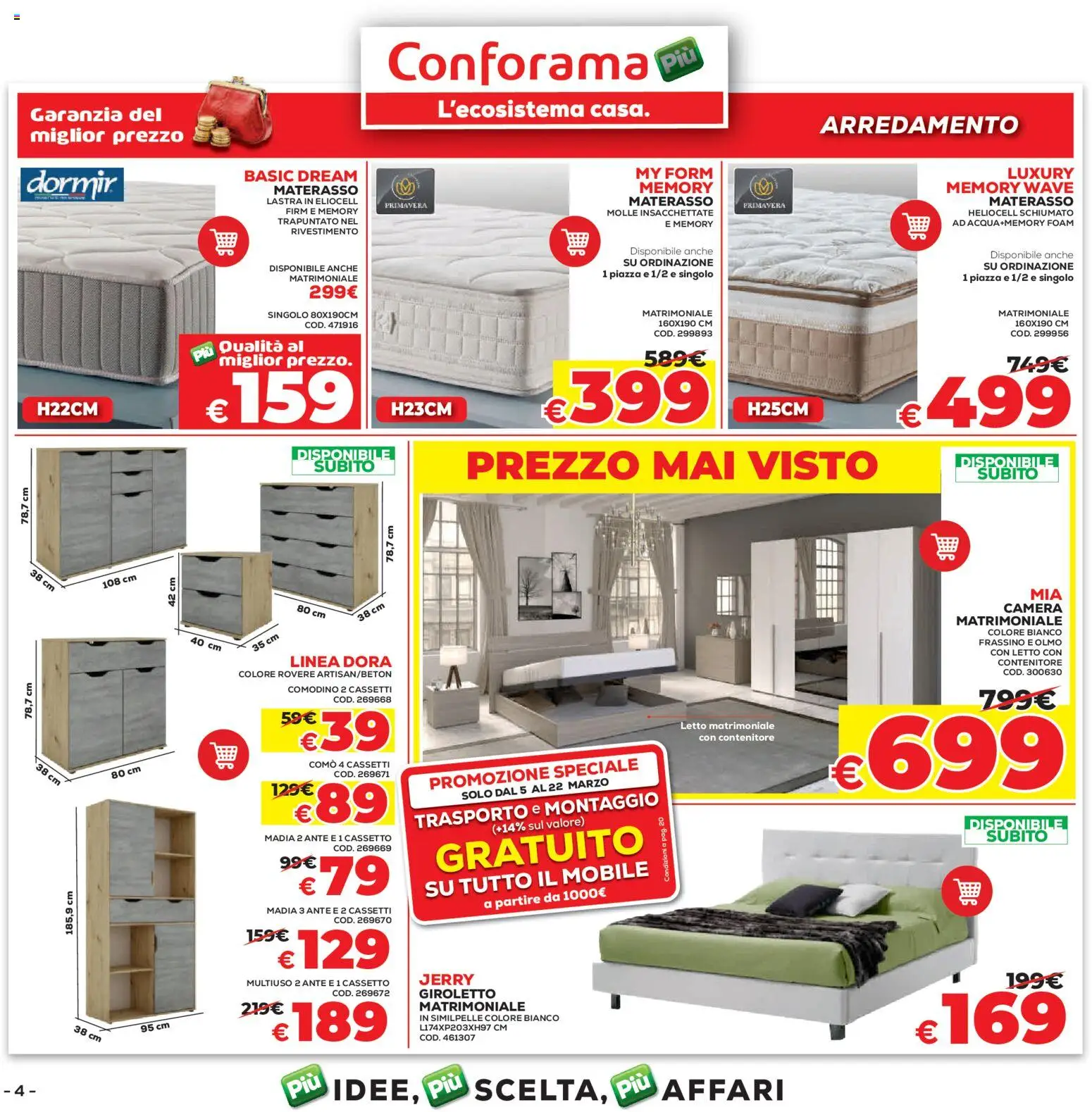 Volantino Conforama del 05.03.2026 | Pagina: 4 | Prodotti: Contenitore, Letto, Materasso, Comodino