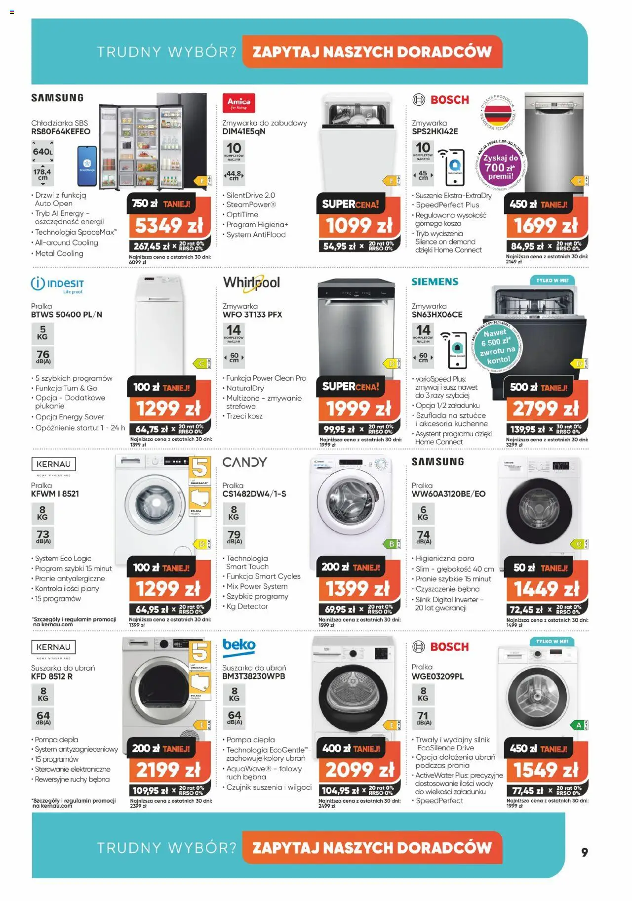 Max elektro Gazetka od 02.10.2025 | Strona: 9 | Produkty: Pralka, Zmywarka, Kosz, Sztućce
