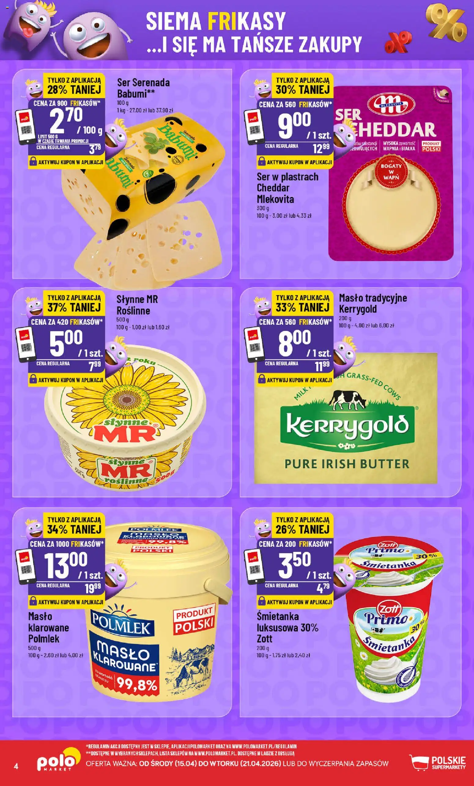 POLOmarket gazetka - Frikasowe Hity od 15.04.2026 | Strona: 4 | Produkty: Masło, Ser, Cheddar