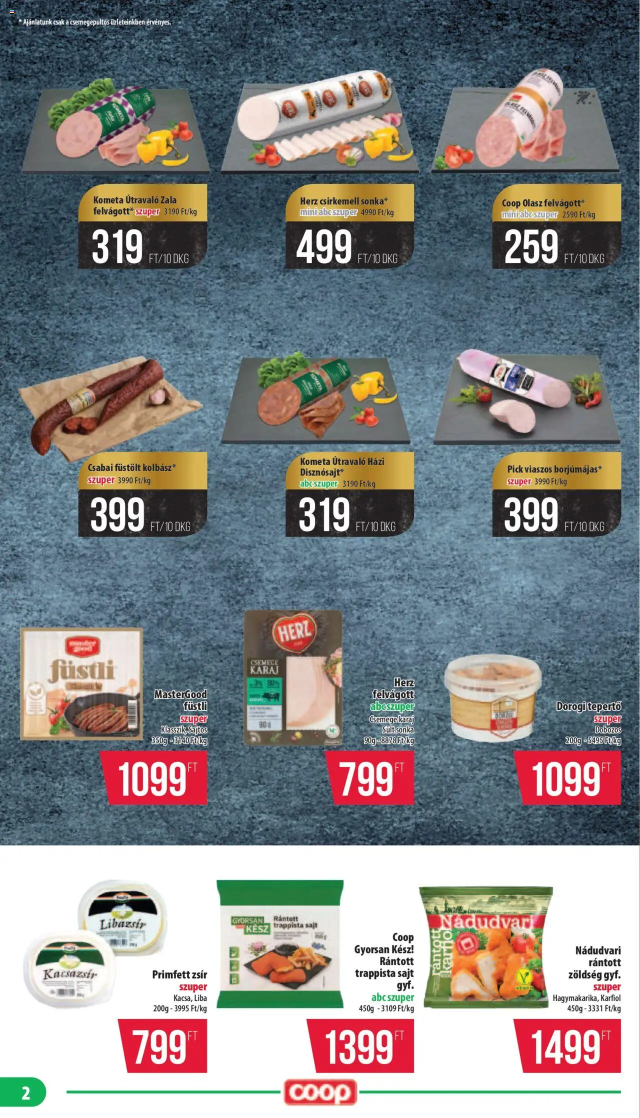 COOP akciós ujság - amely érvényes a következő dátumtól: 24.10.2025 | Oldal: 2 | Termékek: Karfiol, Pick, Trappista sajt, Csirkemell