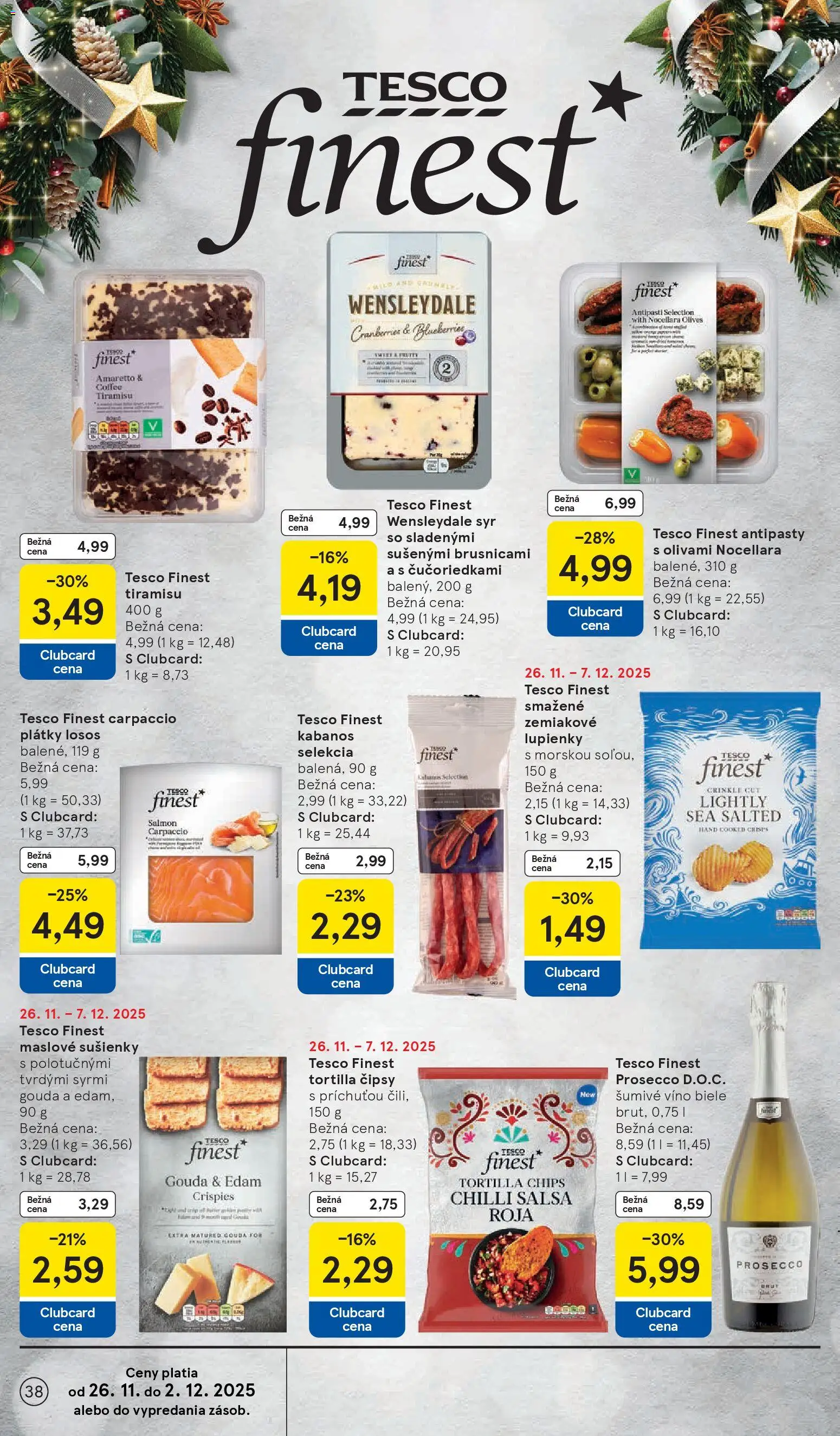 Nové Tesco akcie – leták je platný od 26.11.2025 | Strana: 38 | Produkty: Syr, Víno, Prosecco, Maslove sušienky