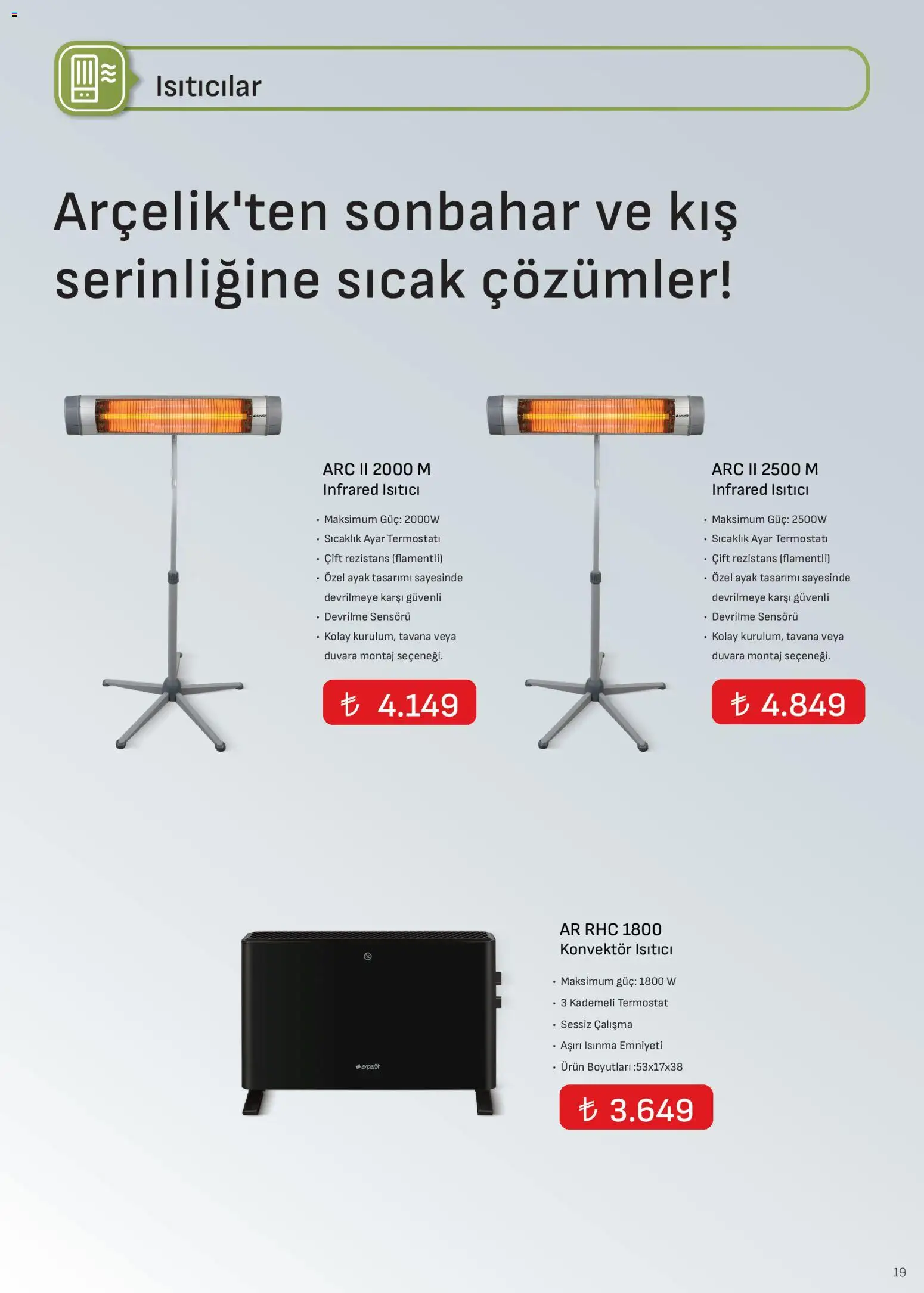 Arçelik - İklimlendirme Kataloğu - 01.04.2026 tarihinden itibaren geçerlidir | Sayfa: 19