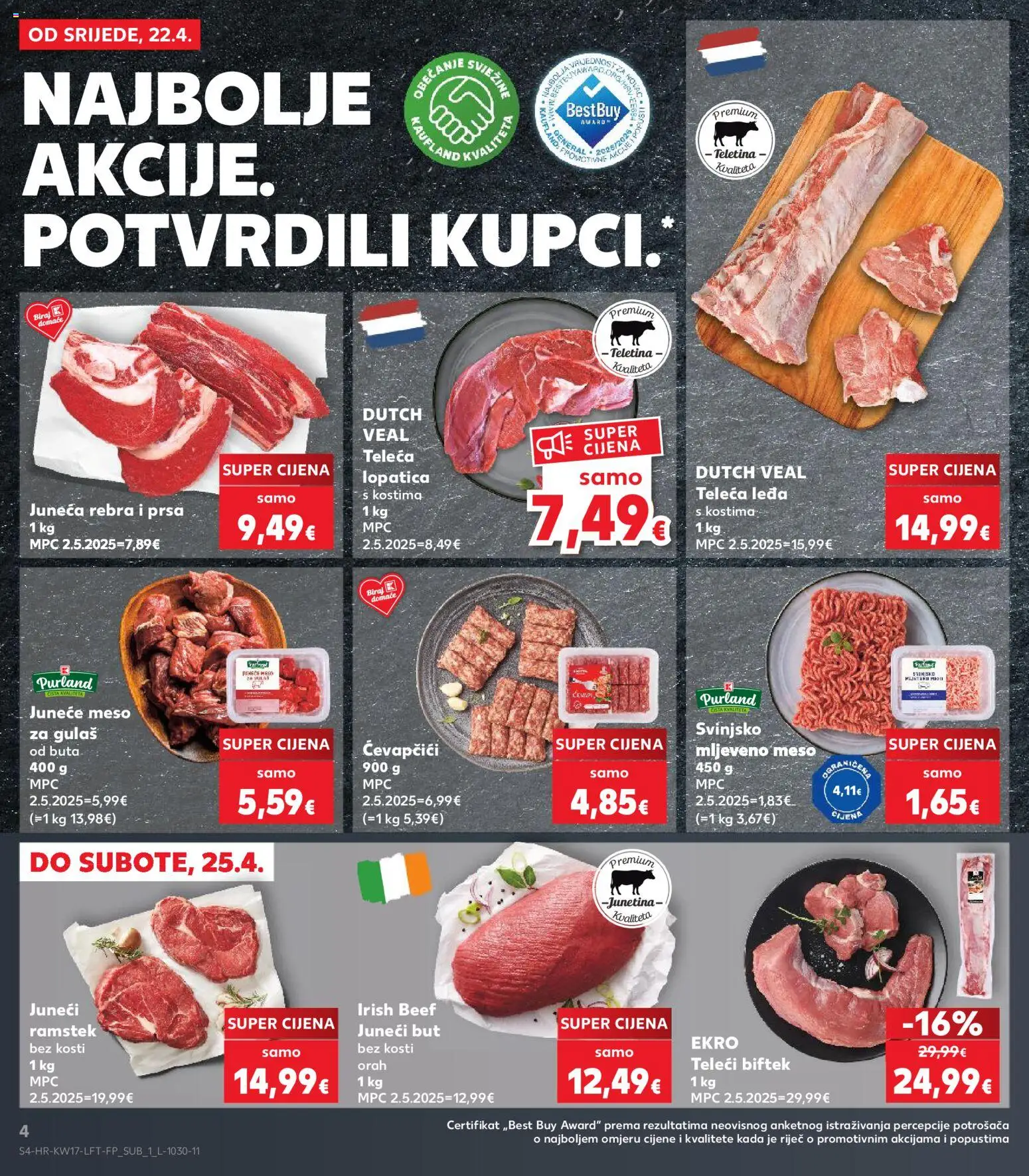Kaufland katalog | vrijedi od 22.04.2026 | Stranica: 4 | Proizvodi: Meso, Junetina, Mljeveno meso, Ćevapčići