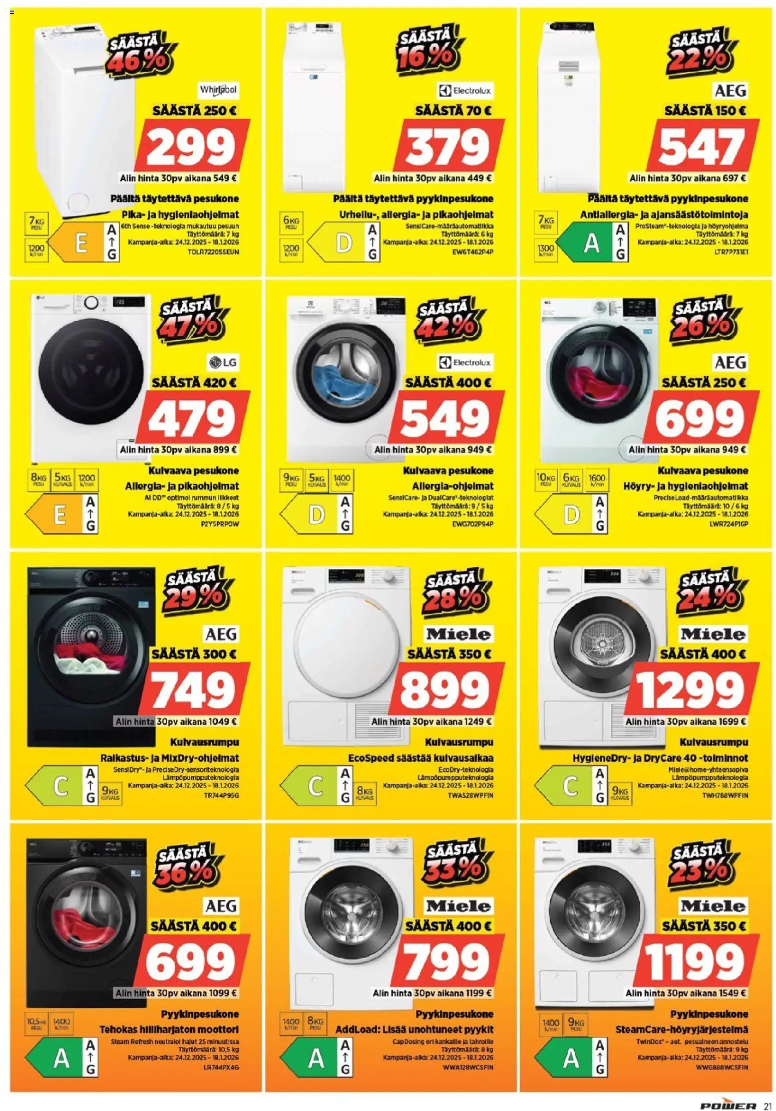 Power tarjoukset – voimassa 12.01.2026 alkaen | Sivu: 23 | Tuotteet: Pesukone