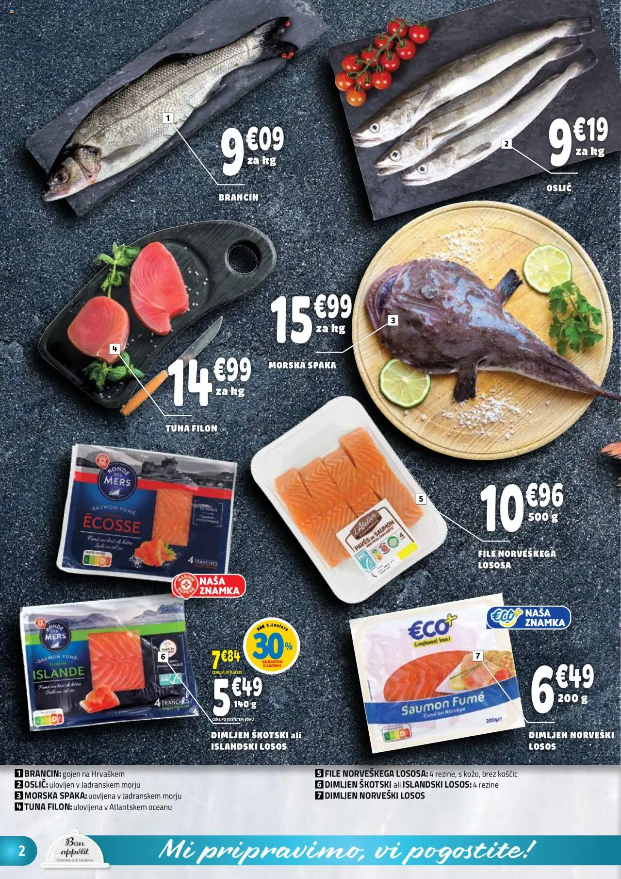 E.leclerc katalog │ velja od 06.08.2025 | Stran: 2 | Izdelki: Oslič, Tuna, Losos