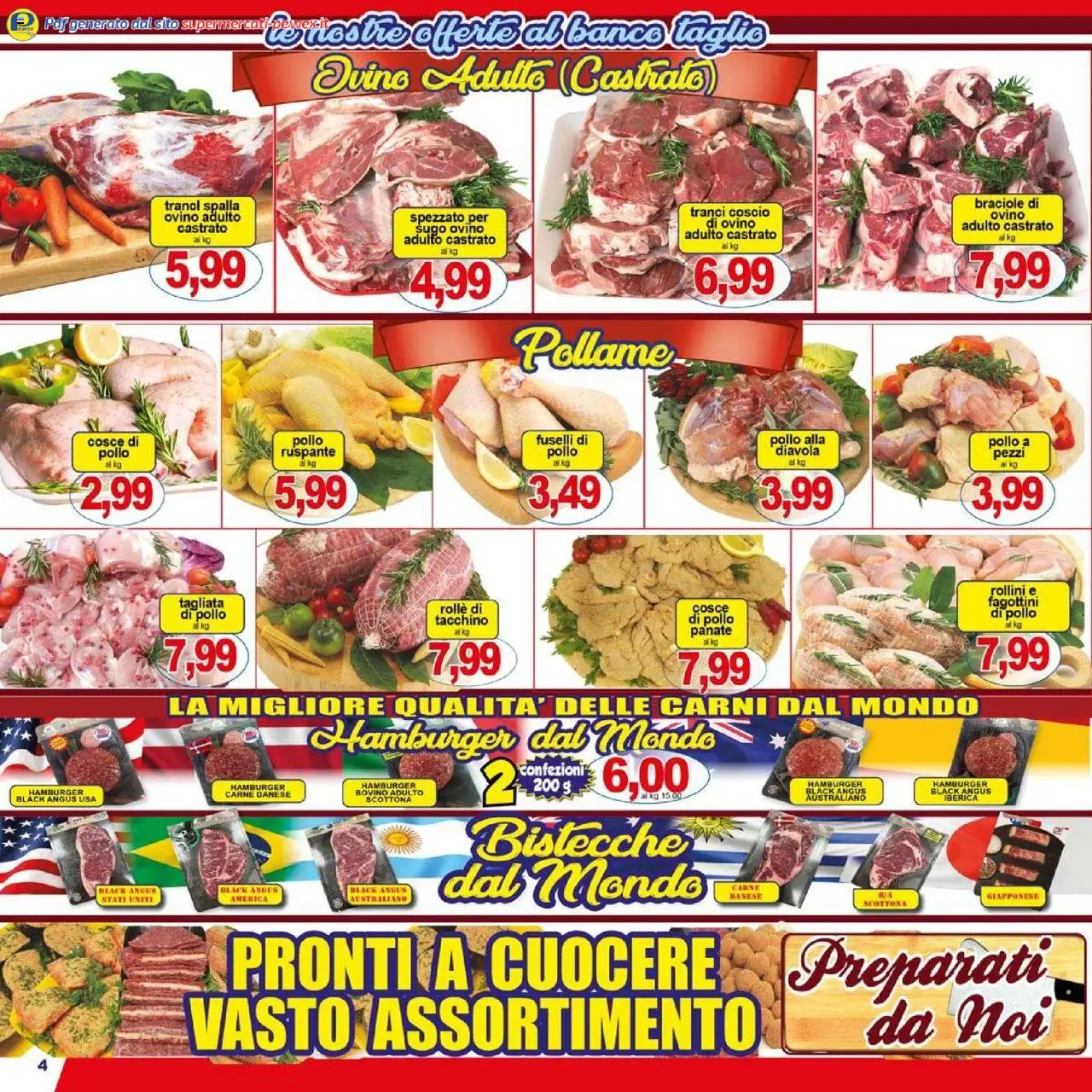 Volantino Pewex del 06.08.2025 | Pagina: 4 | Prodotti: Pollo, Sugo, Hamburger, Ovino