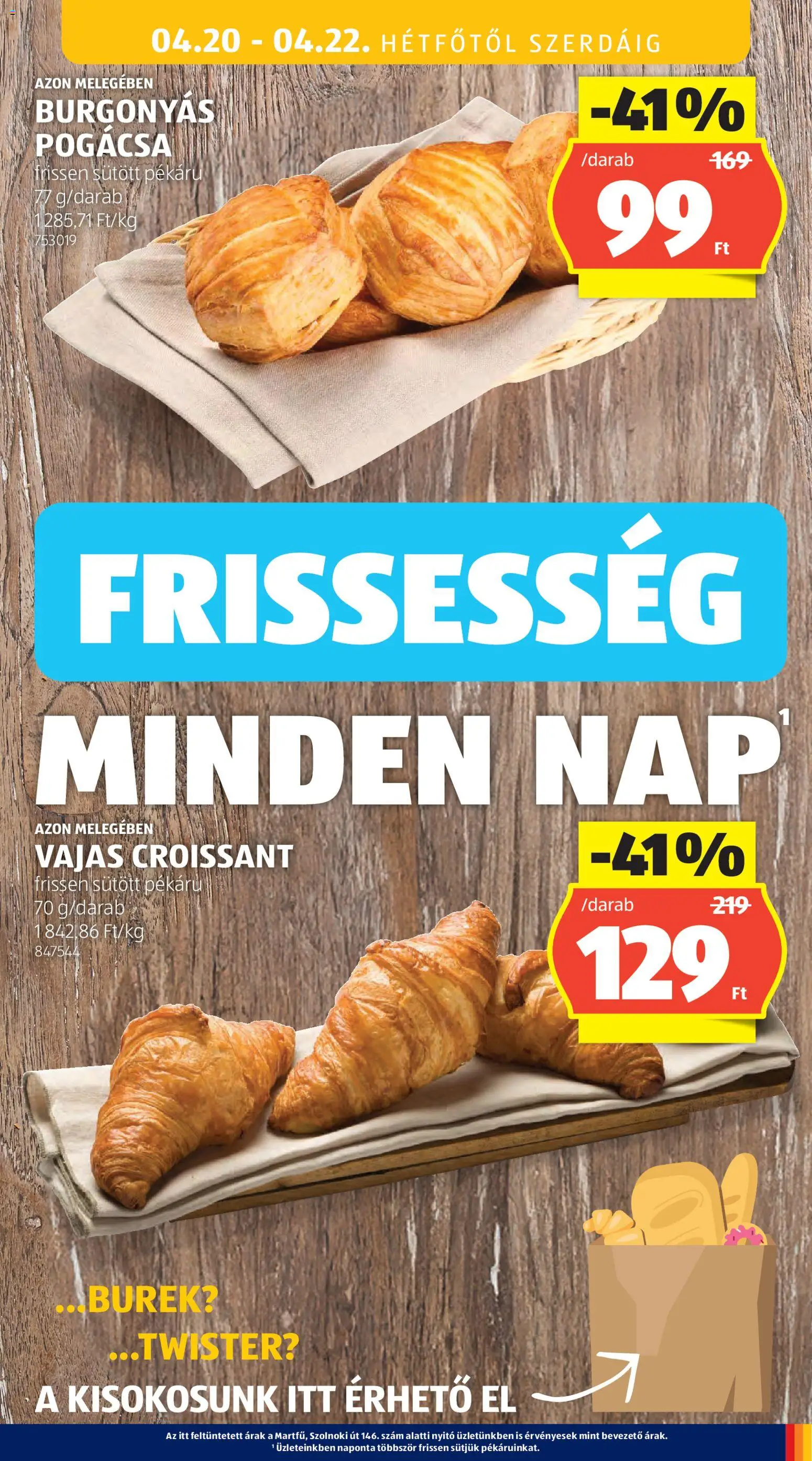 Aldi akciós ujság - amely érvényes a következő dátumtól: 16.04.2026 | Oldal: 43 | Termékek: Burek, Croissant, Pogácsa