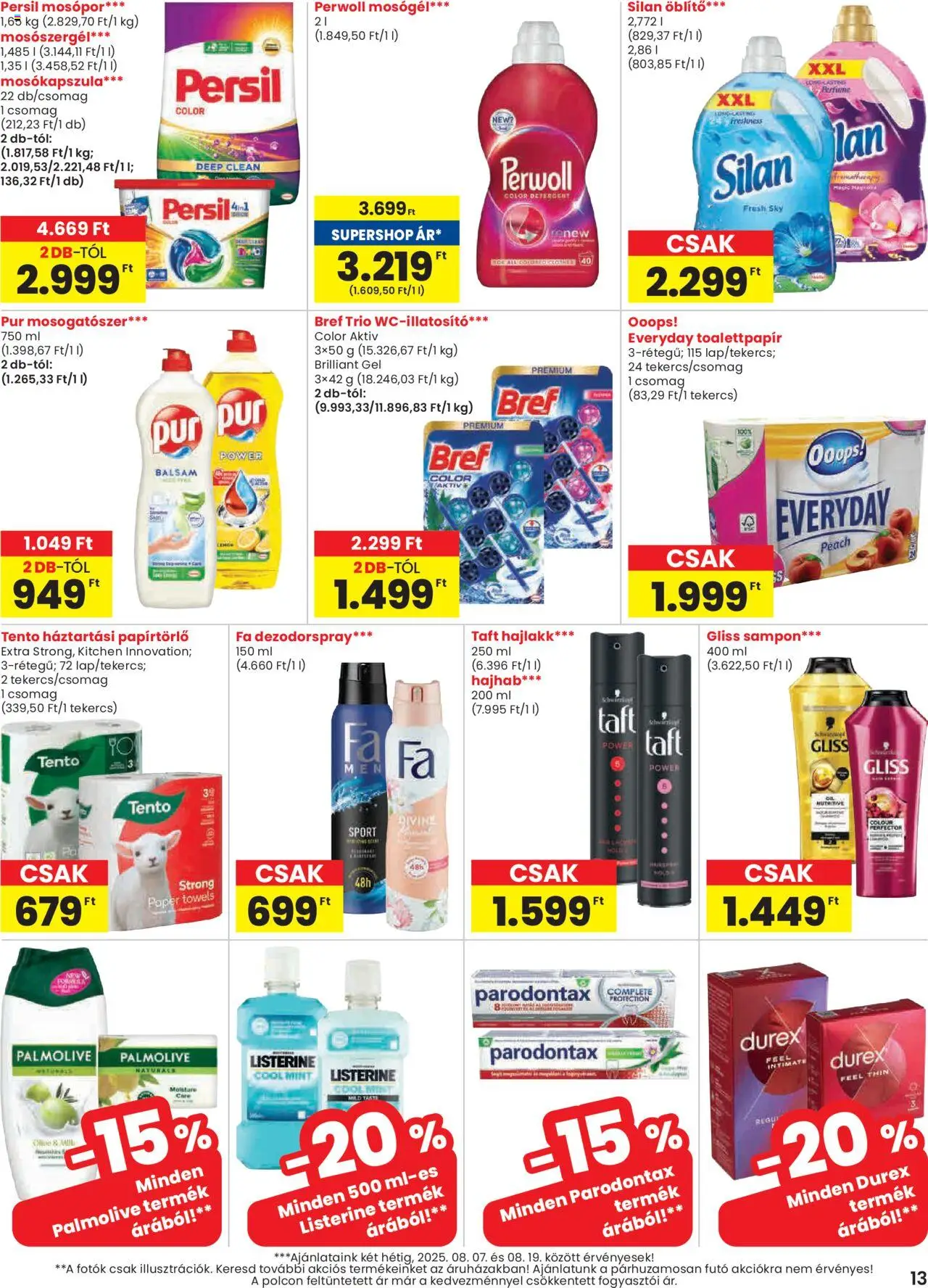 Spar akciós ujság - amely érvényes a következő dátumtól: 07.08.2025 | Oldal: 13 | Termékek: Persil, Sampon, Hajlakk, Mosópor