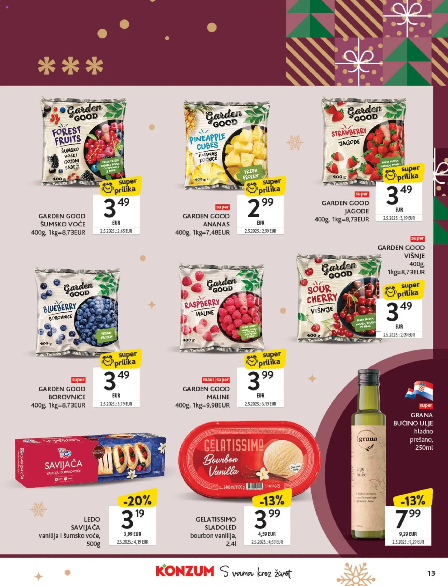 Konzum katalog | vrijedi od 01.12.2025 | Stranica: 13 | Proizvodi: Šumsko voće, Ananas, Jagode, Borovnice