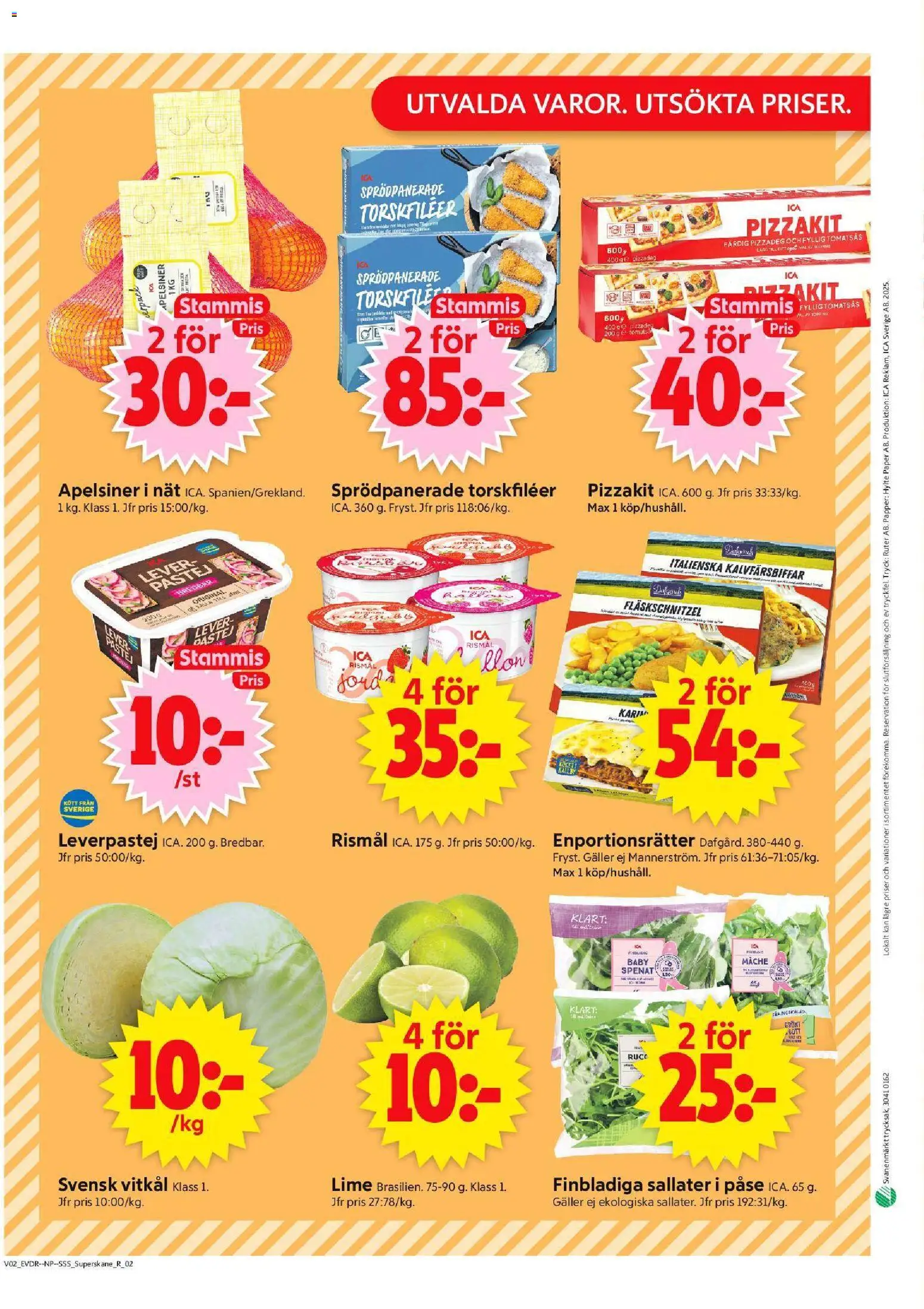 ICA Supermarket reklamblad aktuell från 05.01.2026 | Sida: 10 | Produkter: Spenat, Apelsiner, Pizzakit, Papper