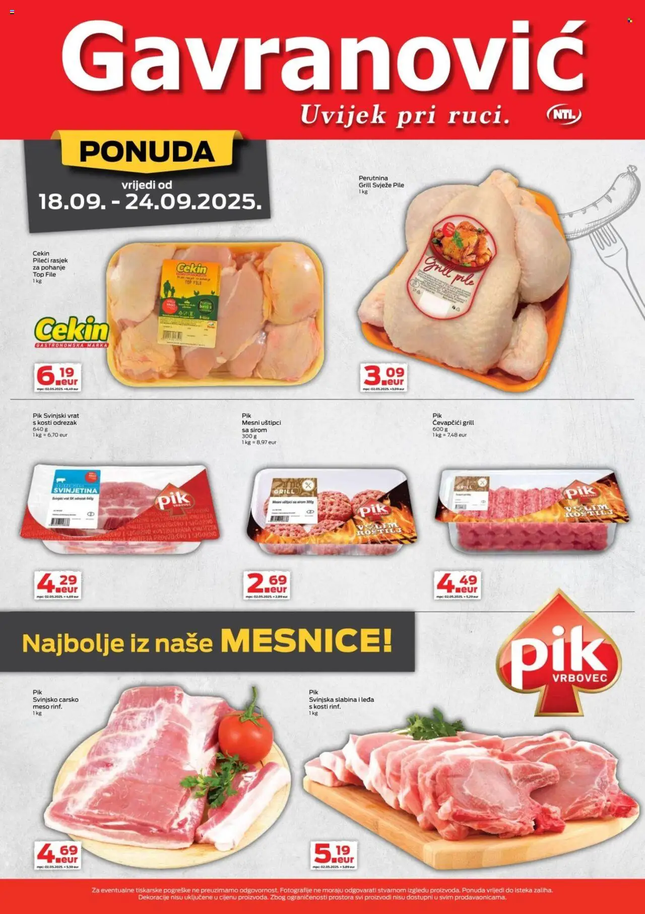 Gavranović katalog | vrijedi od 18.09.2025 | Stranica: 5 | Proizvodi: Svinjski vrat, Meso, Ćevapčići, PC