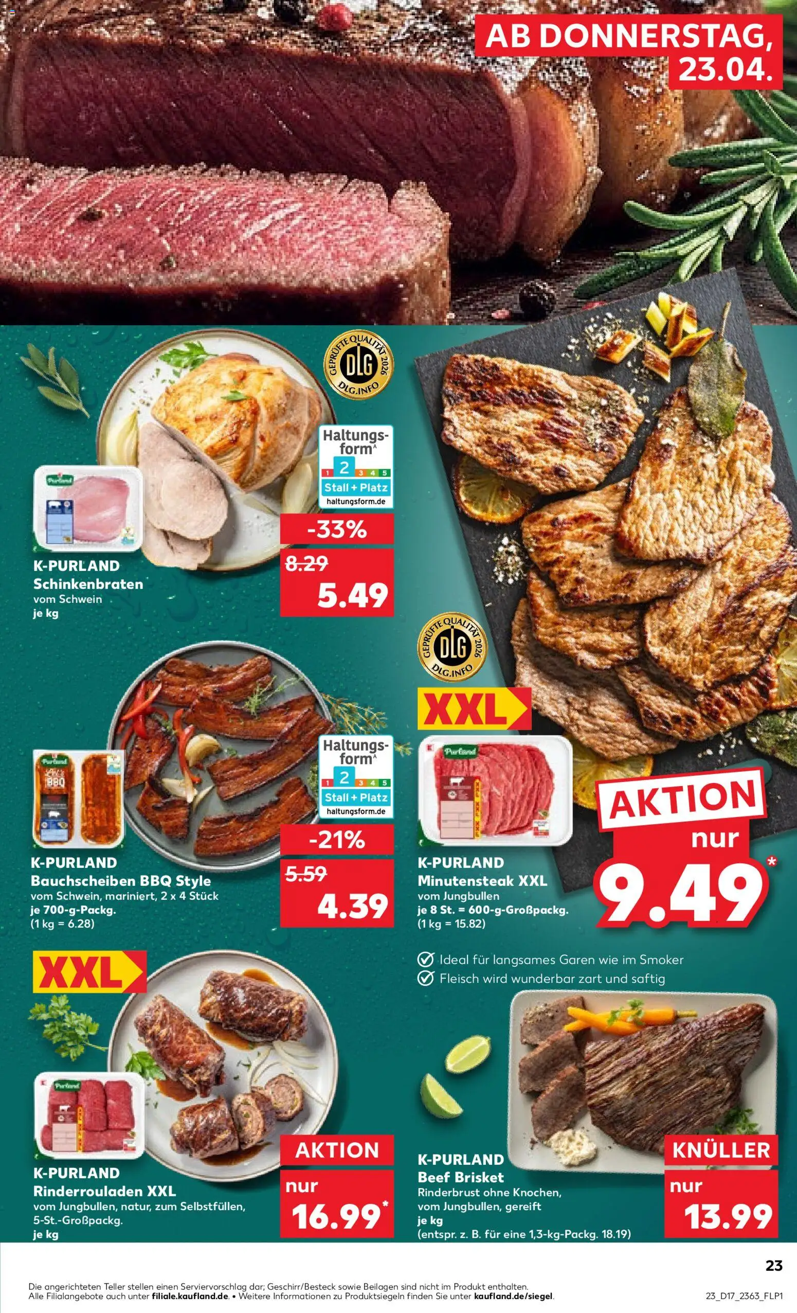 Kaufland Prospekt Bremen	 – gültig ab 23.04.2026 | Seite: 23 | Produkte: Rinderrouladen, Steak, Fleisch