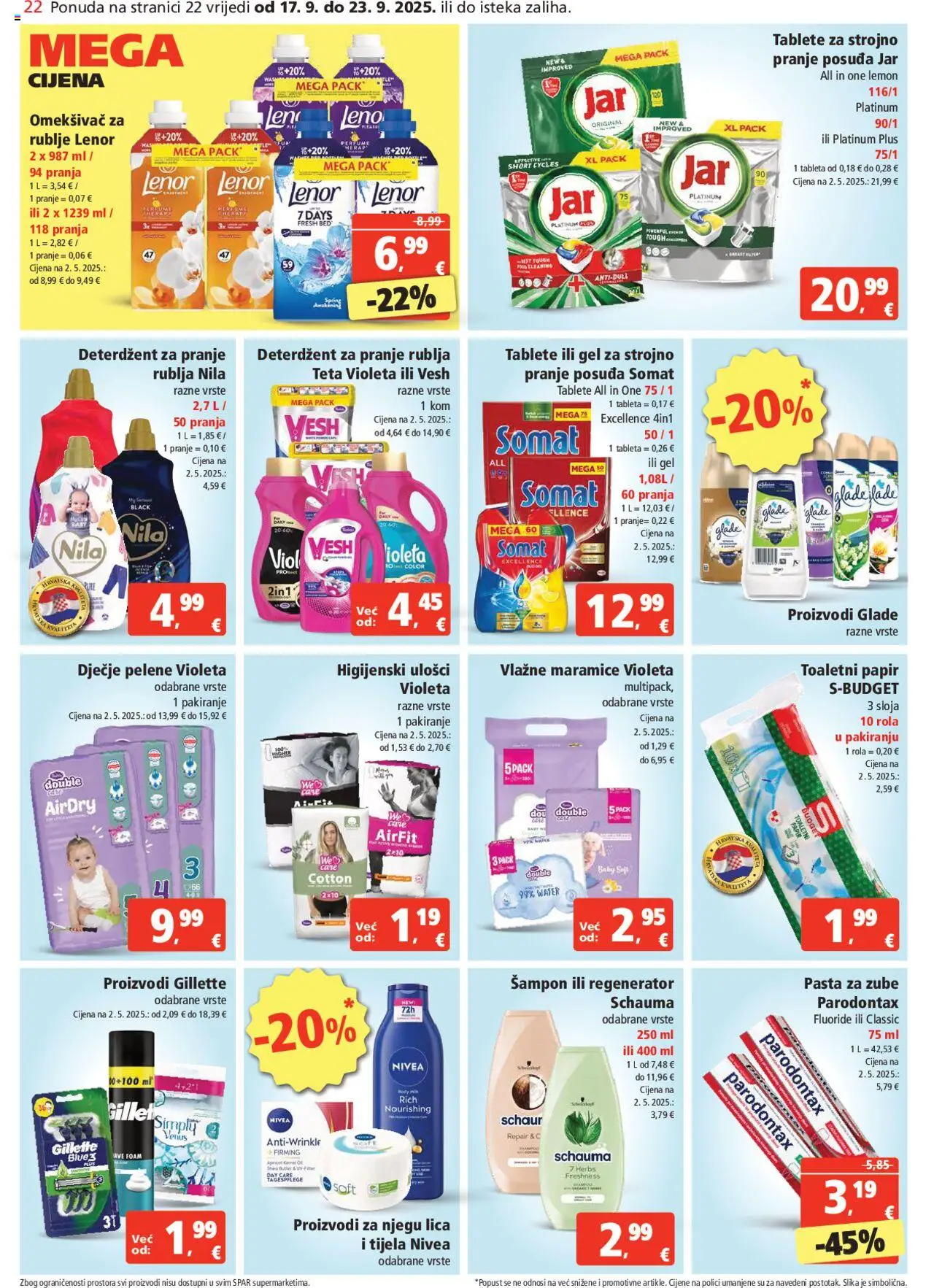 Spar katalog | vrijedi od 17.09.2025 | Stranica: 22 | Proizvodi: Vlažne maramice, Toaletni papir, Somat, Nivea