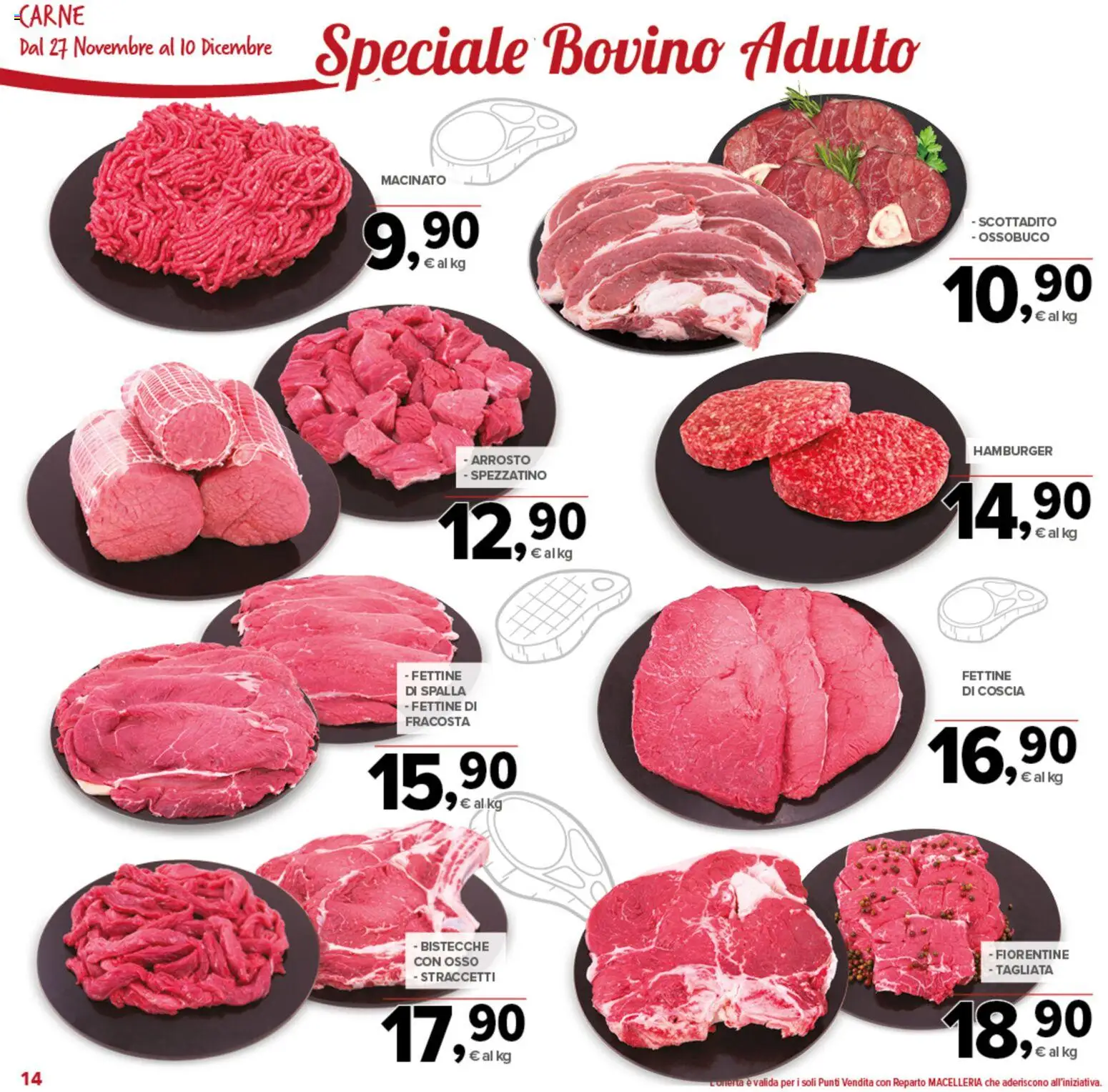 Volantino Todis del 27.11.2025 | Pagina: 14 | Prodotti: Scottadito, Hamburger, Ossobuco, Macinato