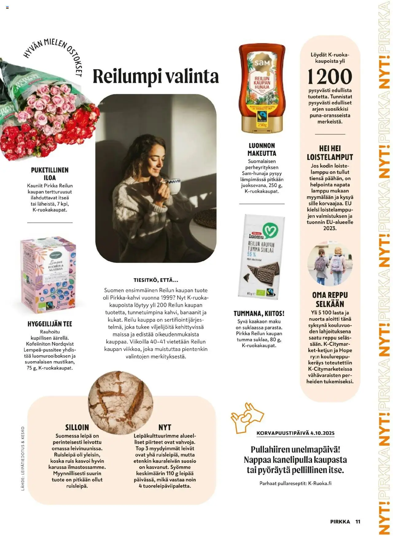 K-Citymarket - Pirkka – voimassa 01.10.2025 alkaen | Sivu: 11 | Tuotteet: Lamppu, Leipä, Reppu, Hunaja