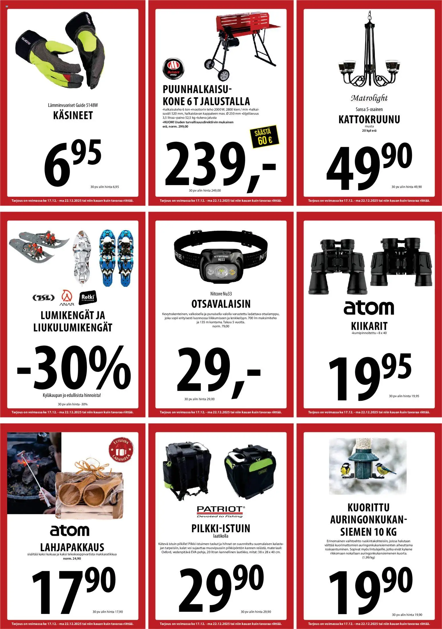 Tuuri tarjoukset – voimassa 17.12.2025 alkaen | Sivu: 33 | Tuotteet: Lumikengät, Kiikarit, Voi, Käsineet