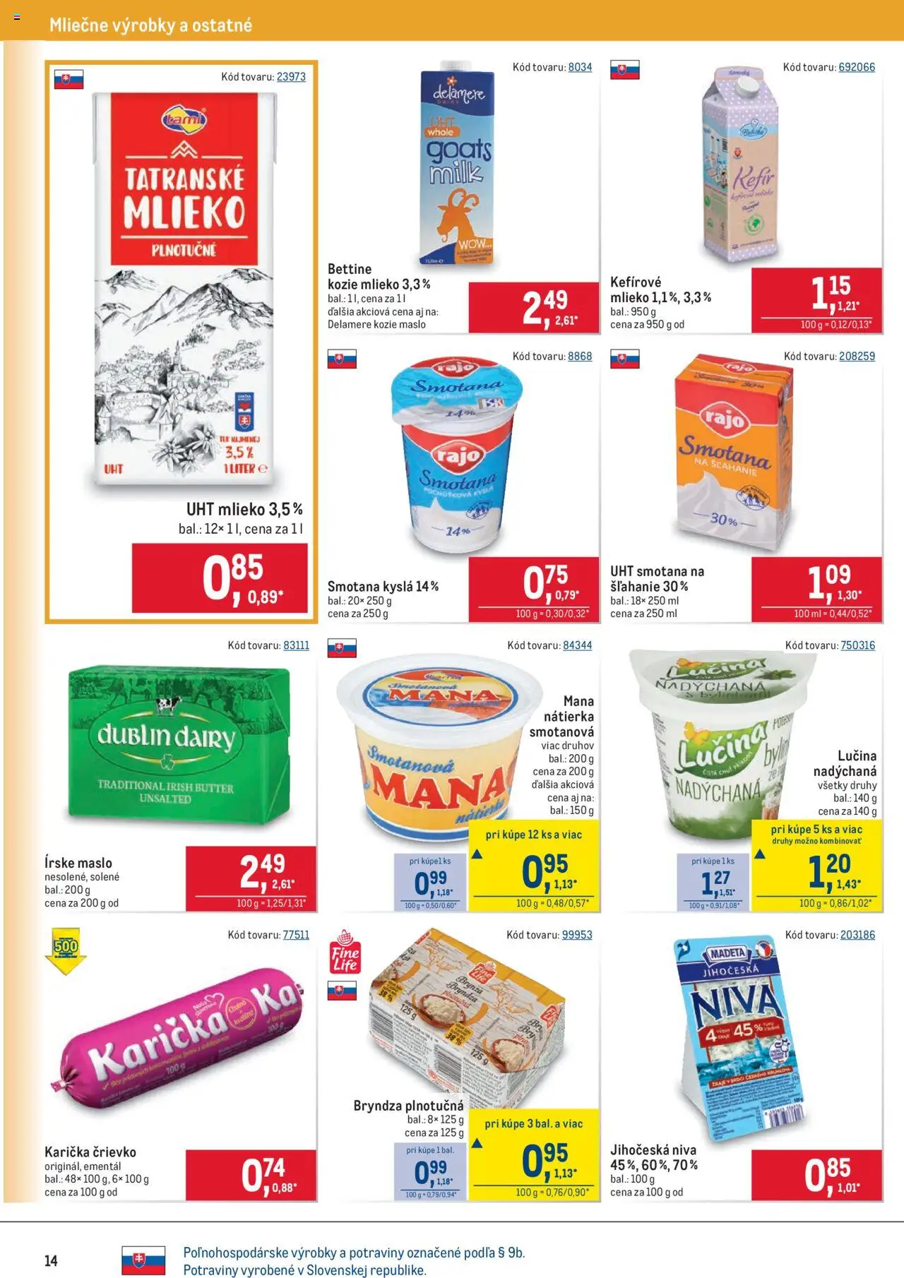 Nové Metro akcie – leták je platný od 10.09.2025 | Strana: 14 | Produkty: Maslo, Mlieko, Smotana, Bryndza