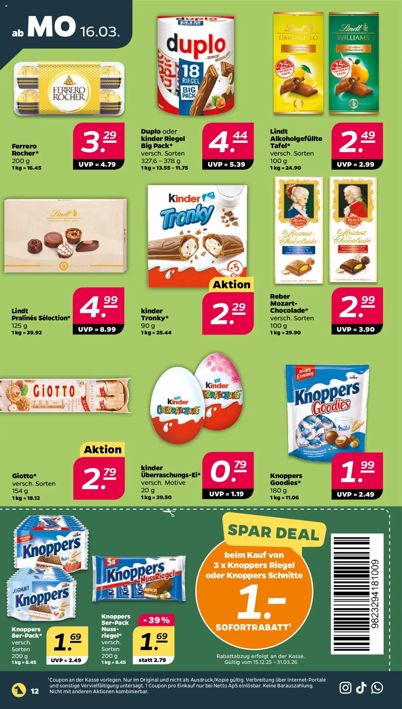 Netto Prospekt 	 – gültig ab 16.03.2026 | Seite: 12 | Produkte: Joghurt, Limoncello, Knoppers, Lindt