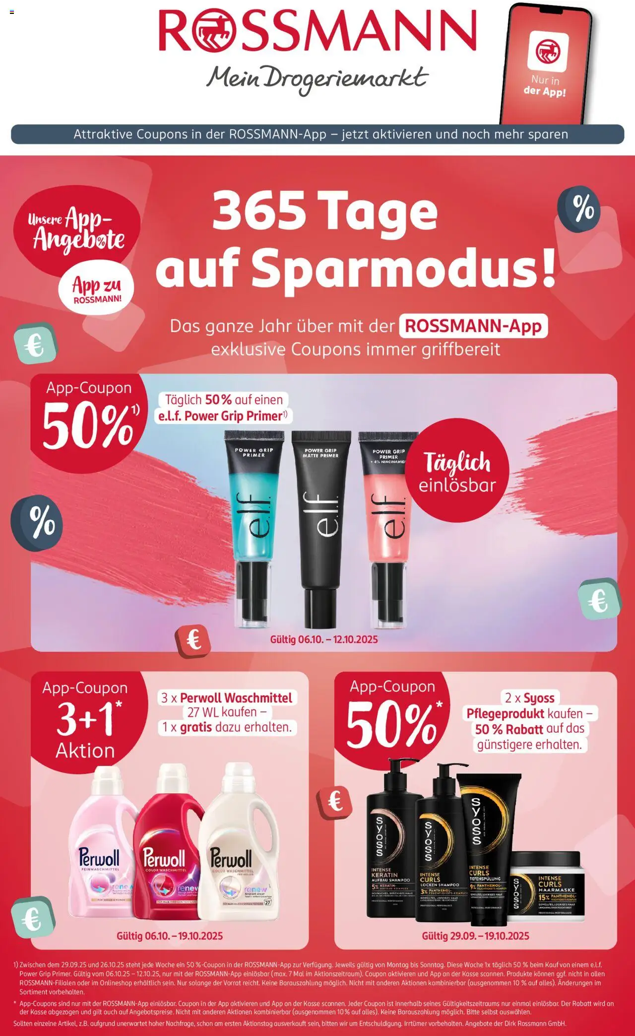 Rossmann  App-Angebote – gültig ab 04.10.2025 | Seite: 1 | Produkte: Shampoo, Haarmaske, Waschmittel, Primer