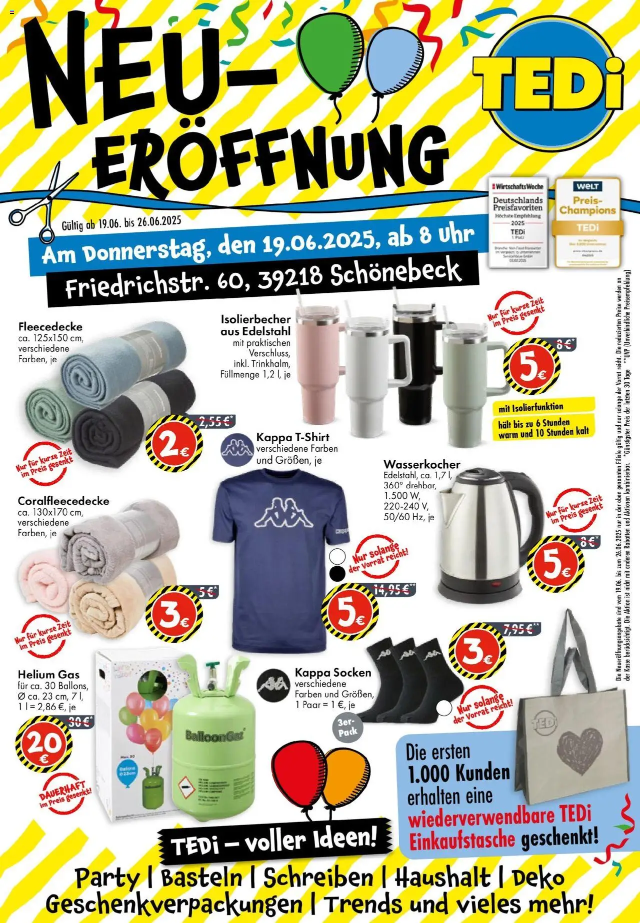 TEDi - TEDi Neueröffnung in Schönebeck - gültig ab dem 14.06.2025 | Seite: 1 | Produkte: Wasserkocher, Socken, Uhr