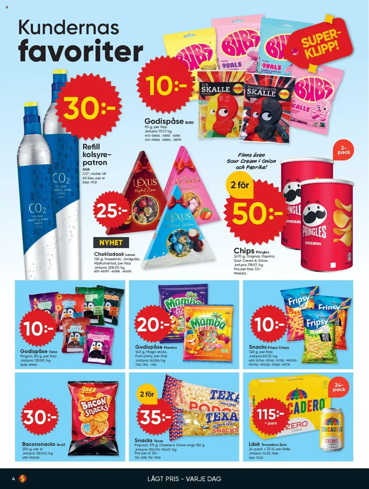 Dollar Store reklamblad aktuell från 20.10.2025 | Sida: 4 | Produkter: Pringles, Bacon, Låda, Popcorn