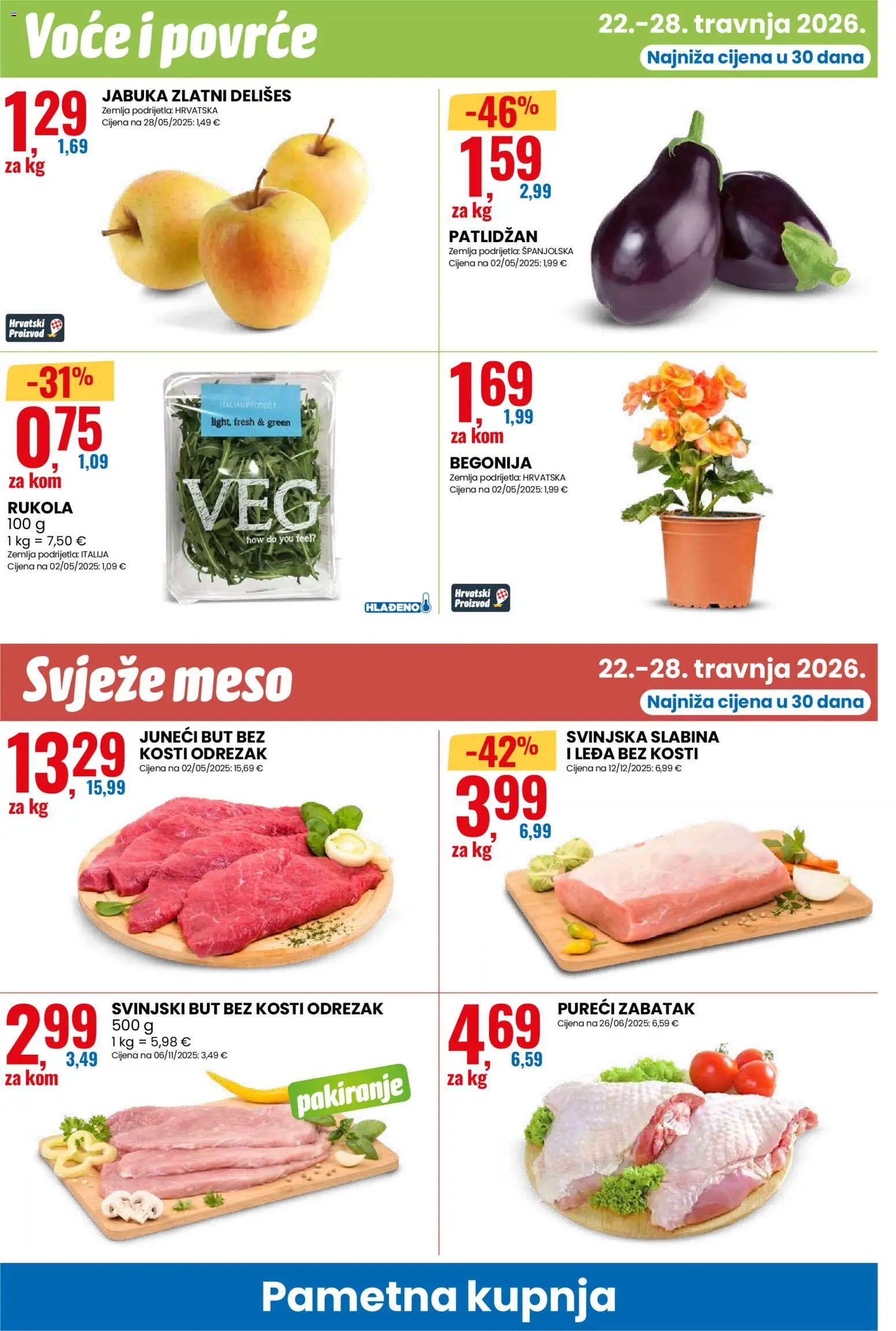 Eurospin katalog | vrijedi od 22.04.2026 | Stranica: 6 | Proizvodi: Juneći but, Meso, Povrće, Jabuka