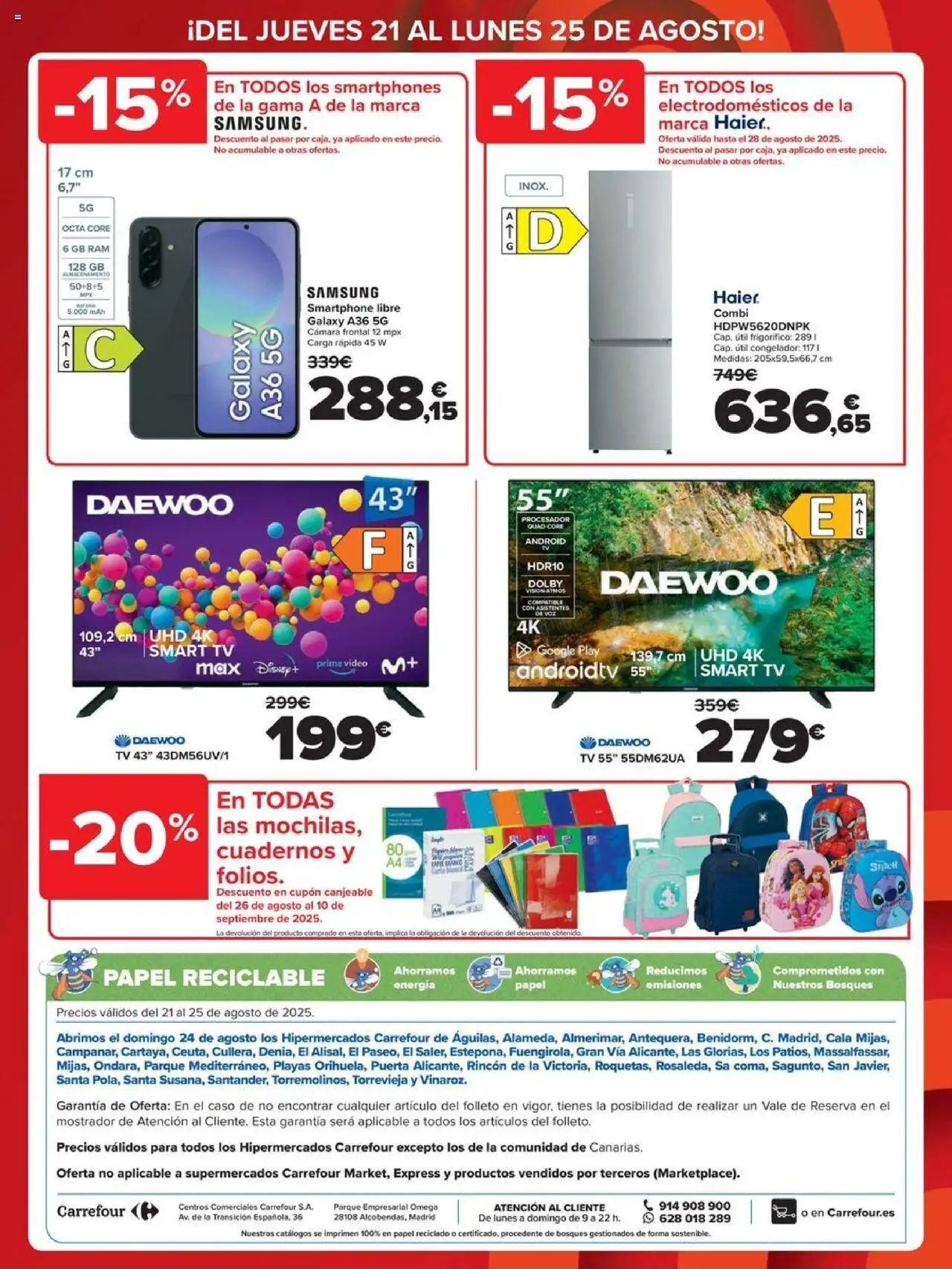 Carrefour folleto │ válido desde el 21.08.2025 | Página: 4 | Productos: Smartphone, Cámara, Congelador, Combi