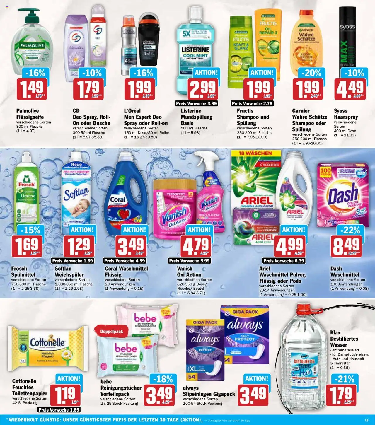 AEZ Prospekt 	 - gültig ab dem 21.07.2025 | Seite: 15 | Produkte: Wasser, Reinigungstücher, Waschmittel, Feuchtes Toilettenpapier