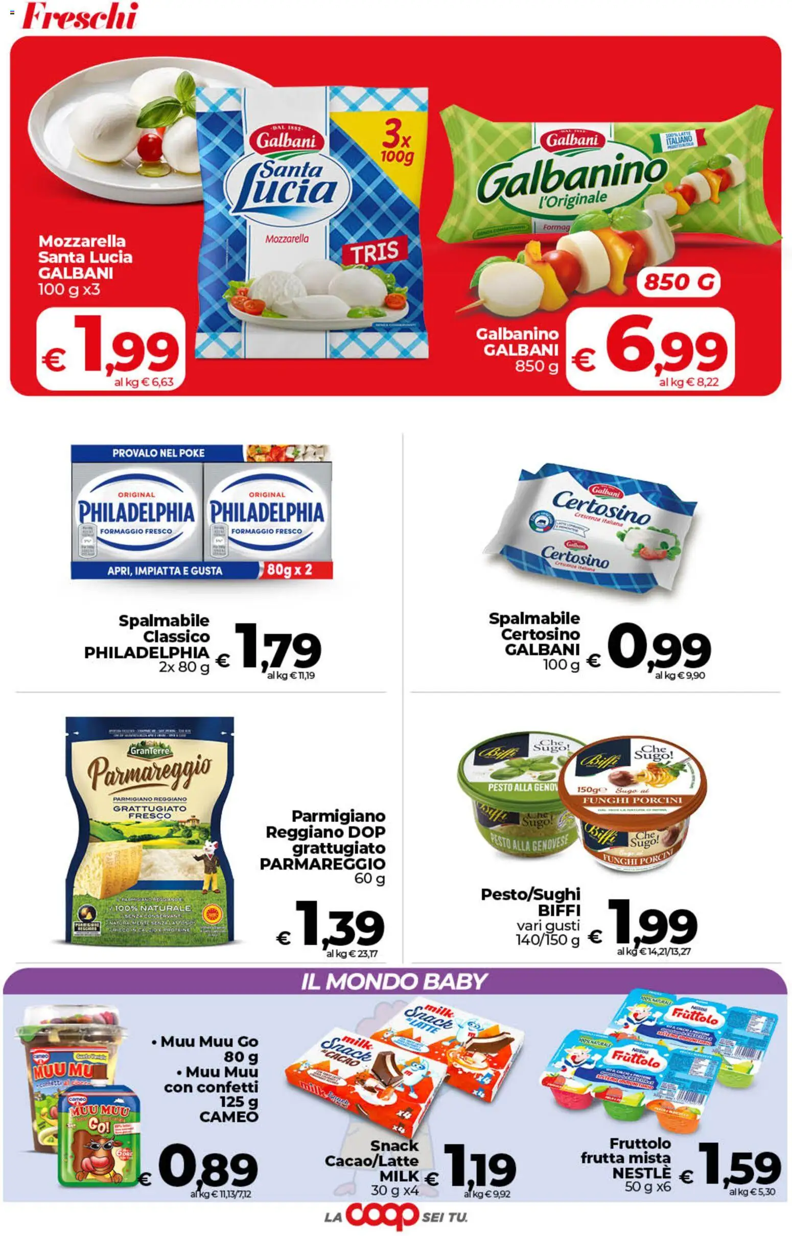 Volantino COOP del 28.04.2026 | Pagina: 13 | Prodotti: Mozzarella, Funghi, Sugo, Parmigiano