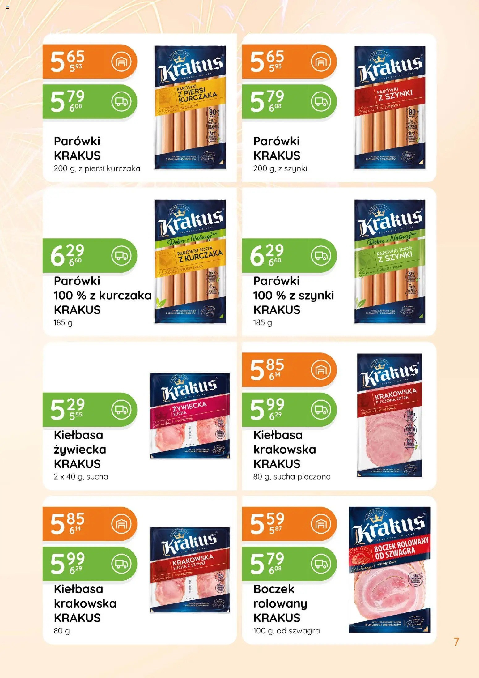 Eurocash Gazetka - Katalog Wędliny od 01.01.2026 | Strona: 7 | Produkty: Kiełbasa, Parówki, Kiełbasa krakowska, Boczek