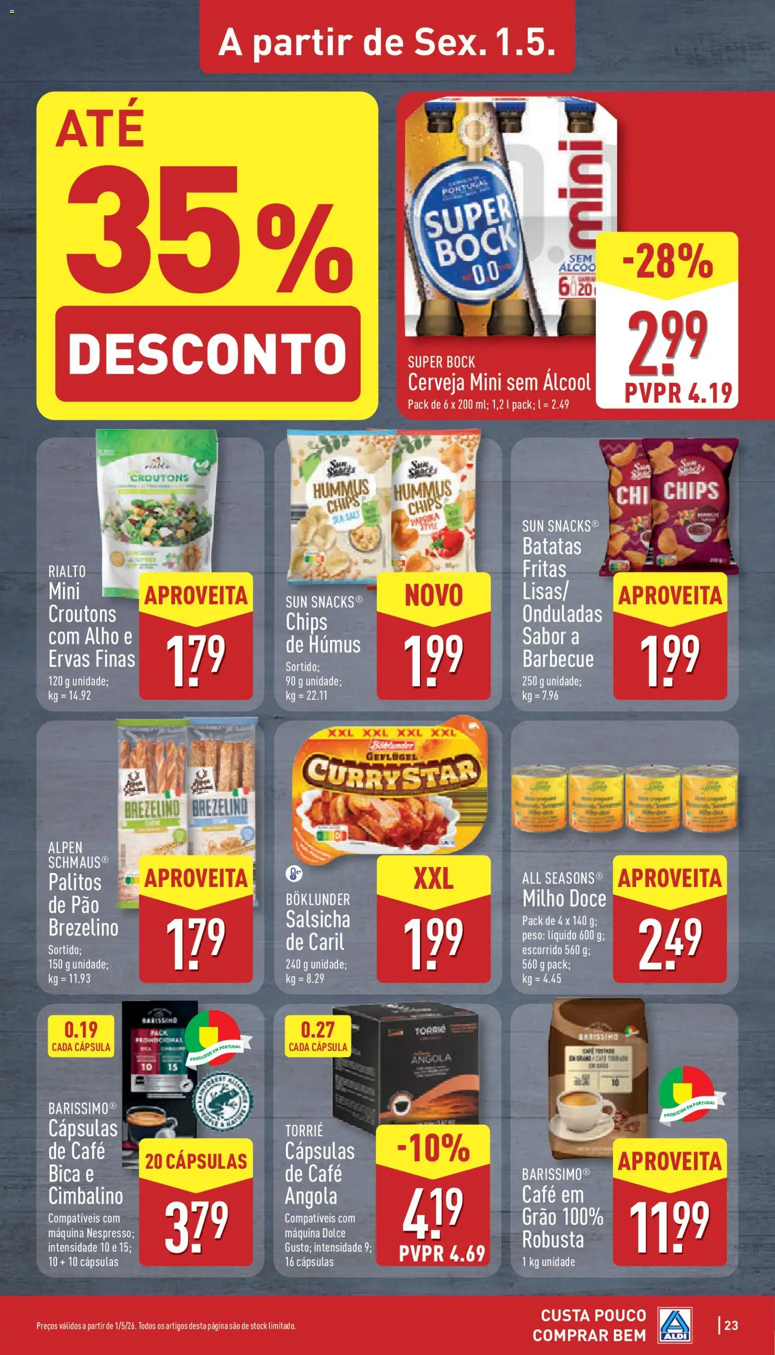 Aldi folheto │ válido de 27.04.2026 | Página: 23 | Produtos: Salsicha, Pão, Café, Milho