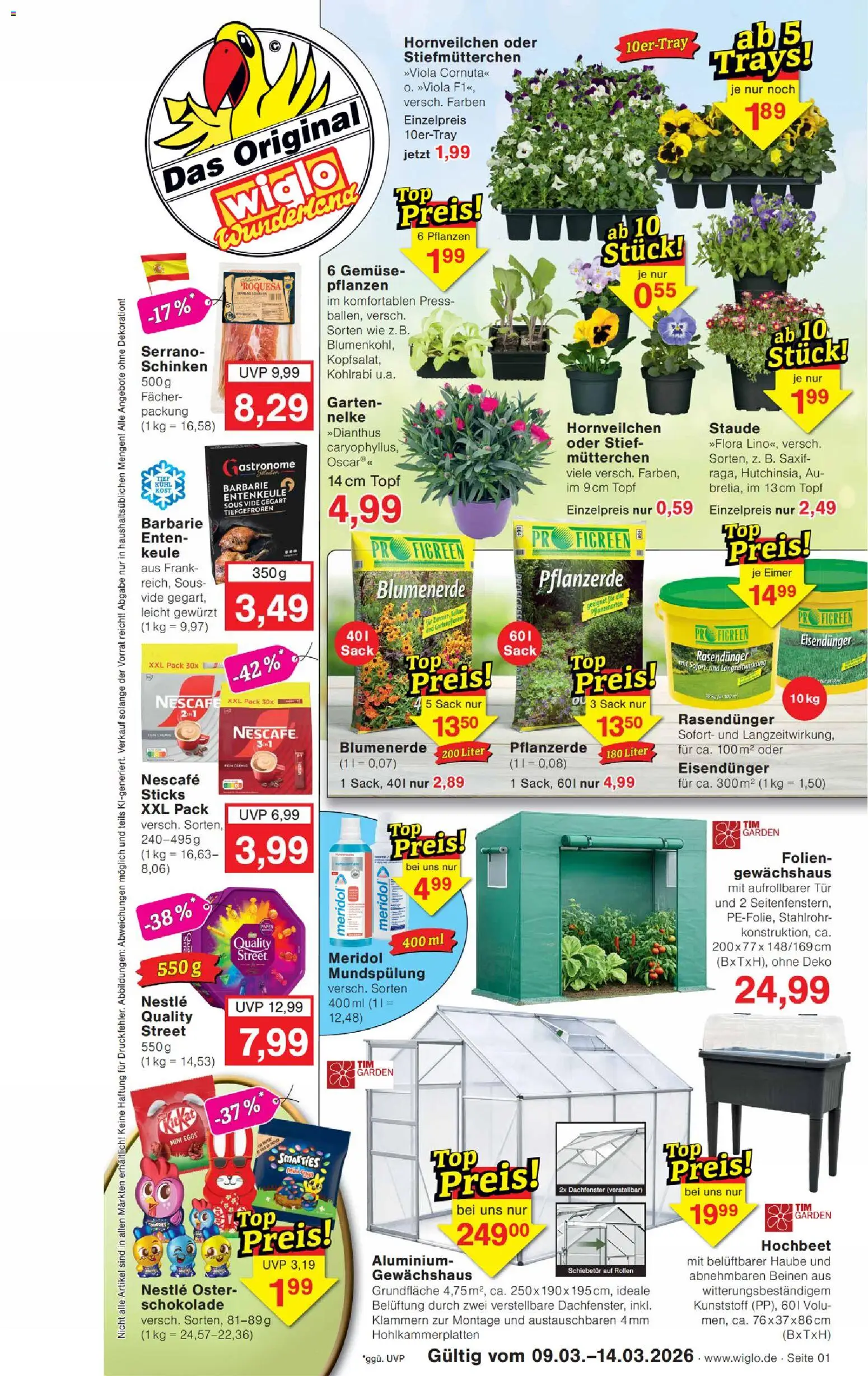 Wiglo Wunderland Prospekt – gültig ab 09.03.2026 | Seite: 1 | Produkte: Nescafe, Smarties, Tür, Schinken