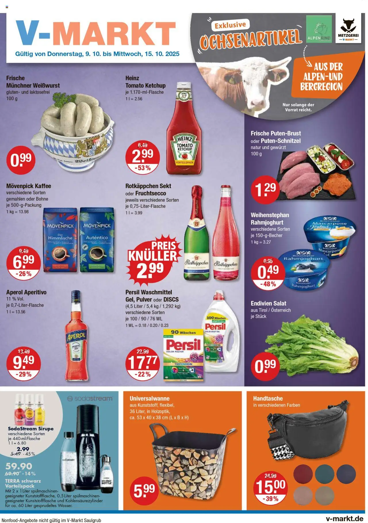 V-Markt - Schwaben / Oberbayern – gültig ab 09.10.2025 | Seite: 1 | Produkte: Sekt, Movenpick kaffee, Salat, Persil