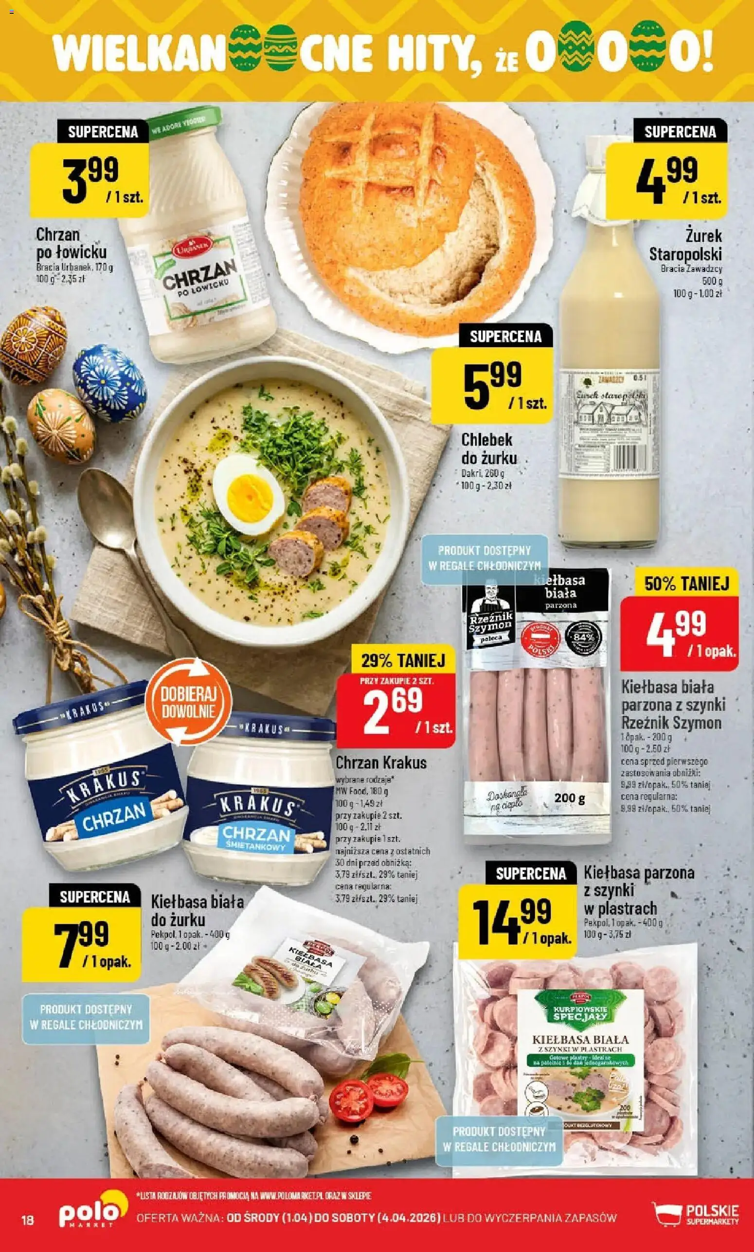 POLOmarket gazetka od 01.04.2026 | Strona: 18 | Produkty: Kiełbasa, Zurek, Chrzan
