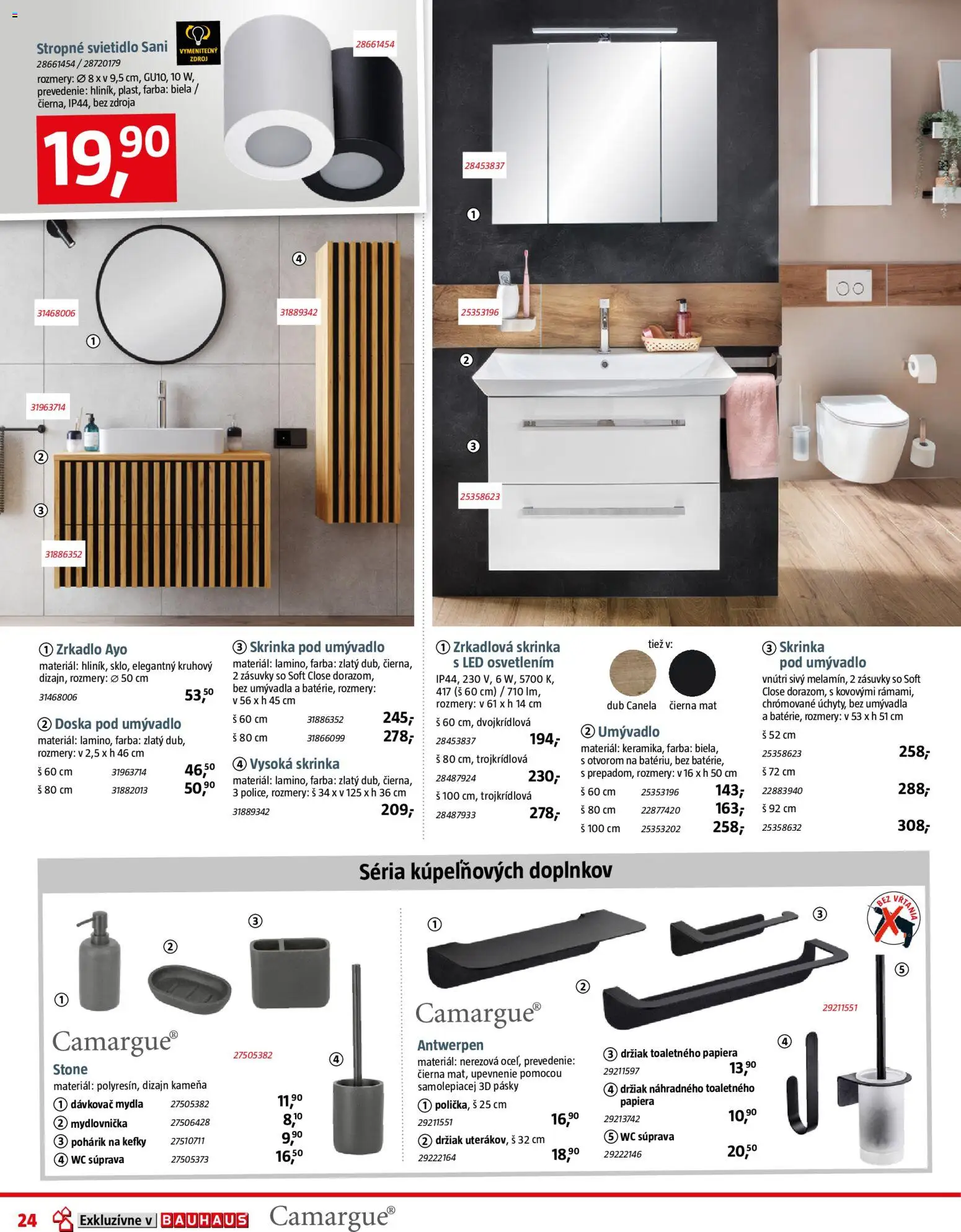 Nové Bauhaus akcie – leták je platný od 09.02.2026 | Strana: 24 | Produkty: Skrinka pod umývadlo, Stropné svietidlo, Zrkadlo, Skrinka