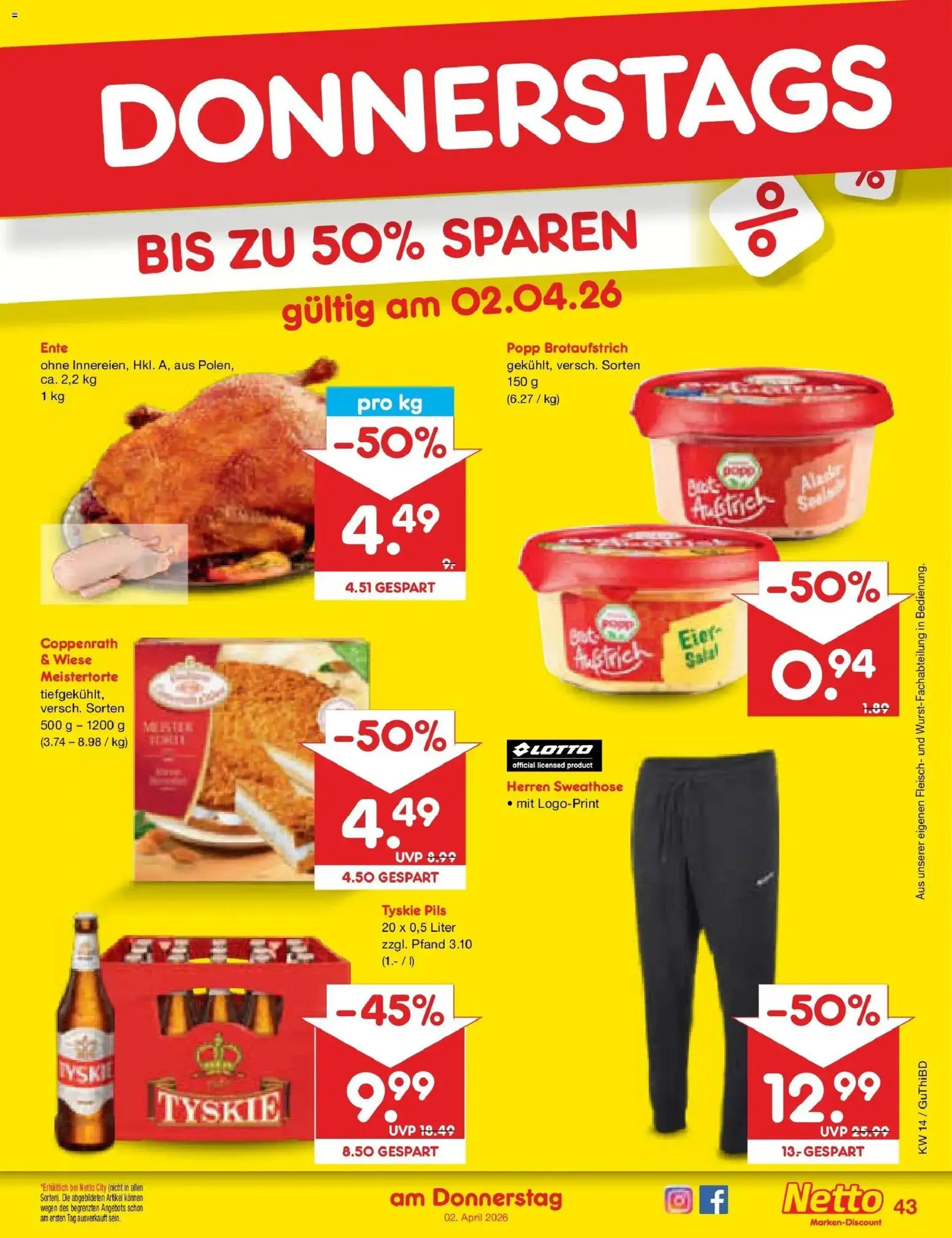 Netto Marken-Discount Prospekt Augustusburg	 – gültig ab 30.03.2026 | Seite: 57 | Produkte: Sweathose, Tyskie, Fleisch, Ente